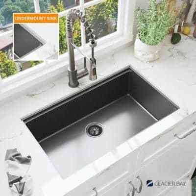 Glacier Bay Gunmetal Black Stainless Steel 27 Single Bowl Undermount Workstation Kitchen Sink - Cheap Fitting