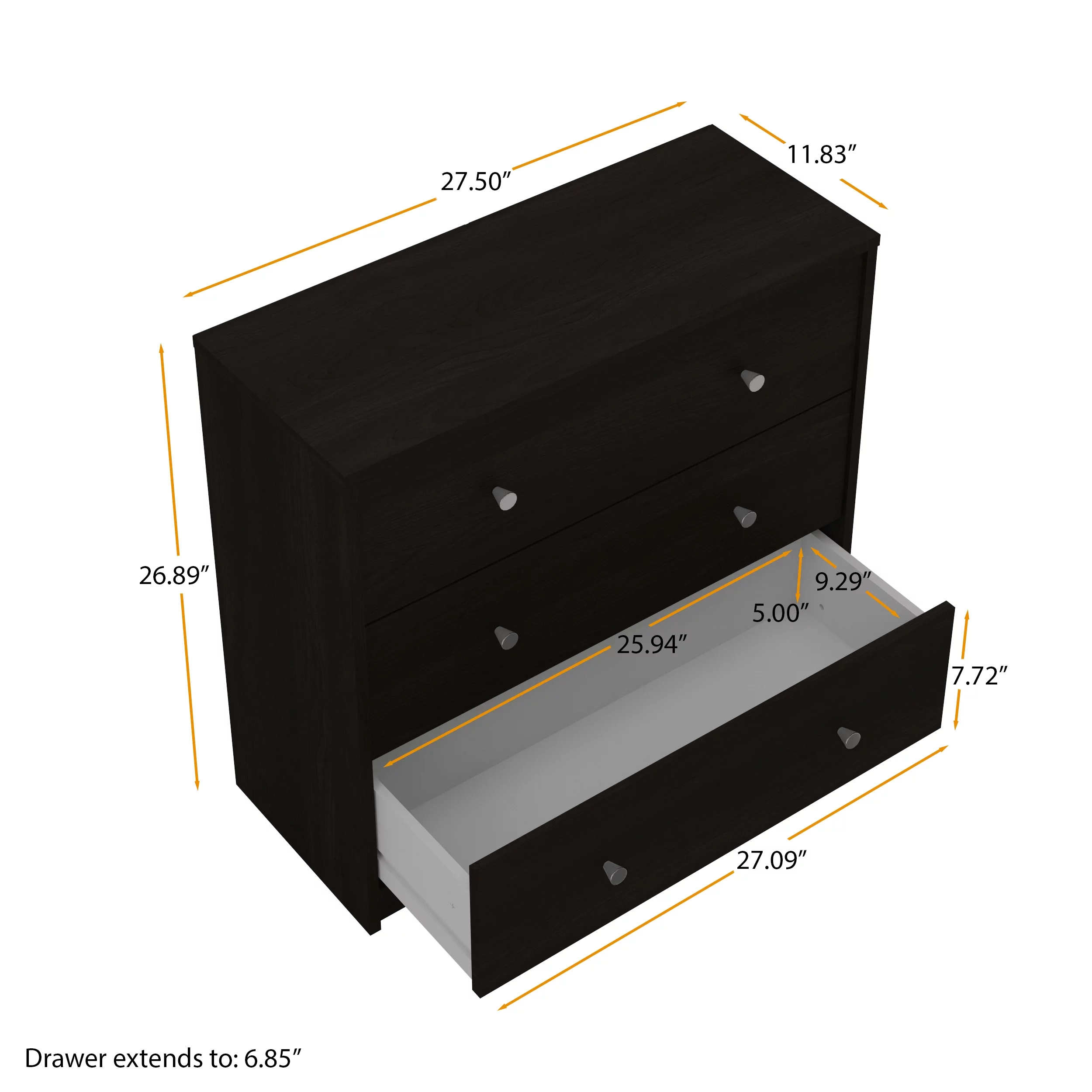 Studio 3 Drawer Chest, Black - Cheap Fitting