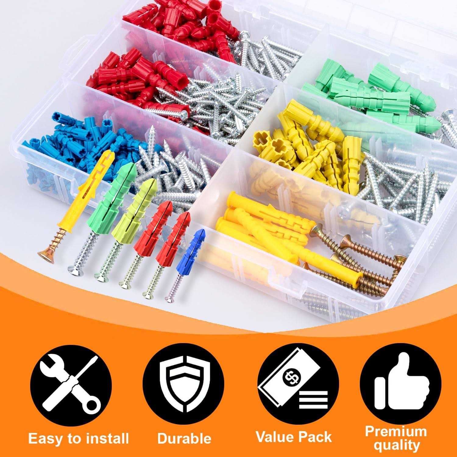 LHHXX33 340-piece Drywall Anchors and Screws Combo Pack 170 Plastic Wall Anchors and 170 Screws - Cheap Fitting