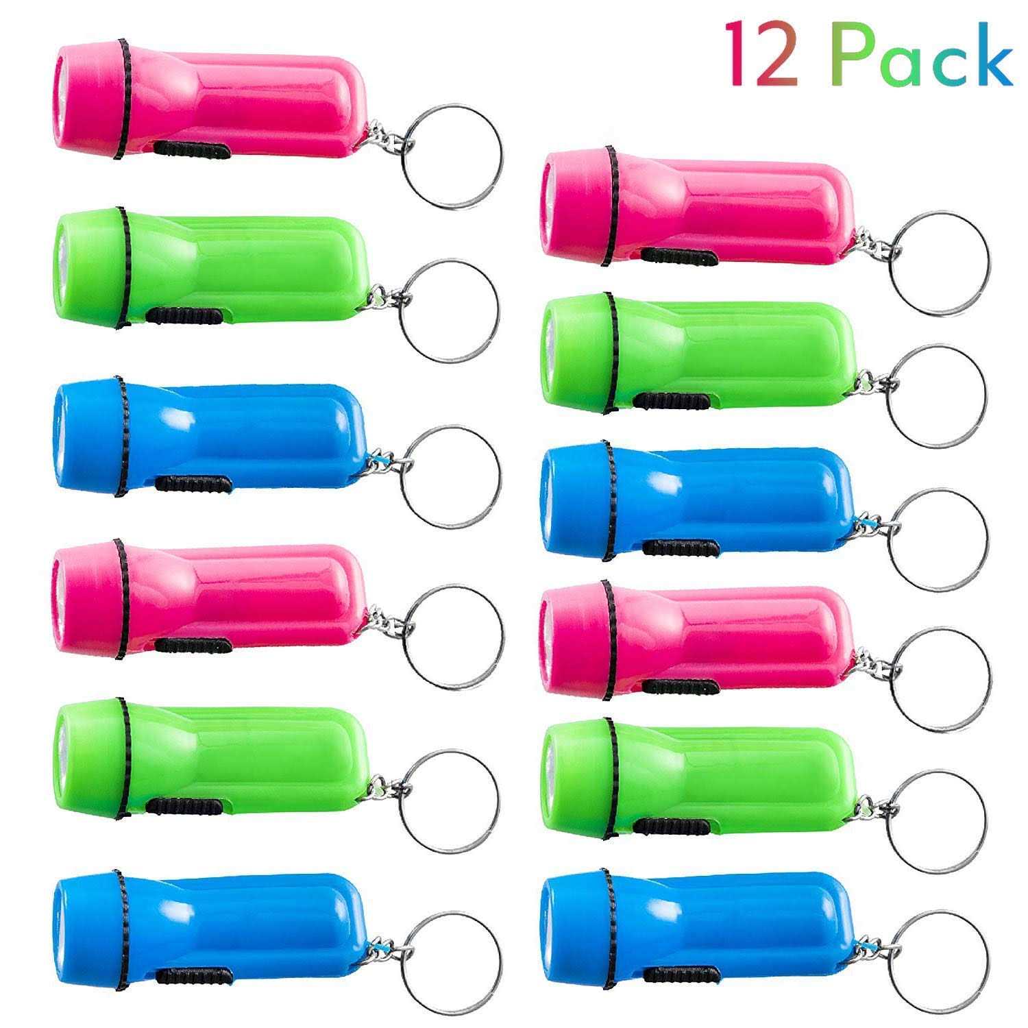 Kicko Mini Flashlight Keychain 24 Pack Assorted Colors, Green, Light Blue and Pink - Cheap Fitting
