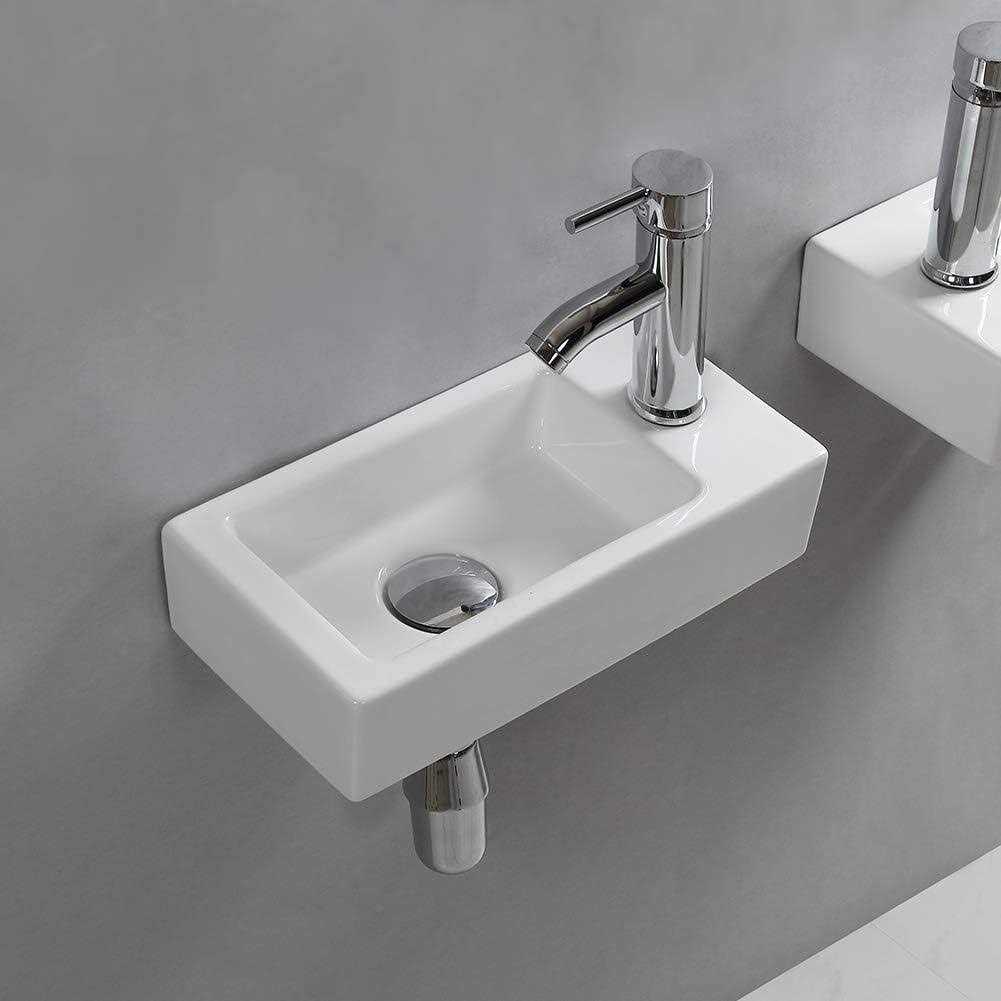 XIFIRY Wall Hung Basin Sink Small Bathroom Sink Rectangle Ceramic Wash Basin Right Hand - Cheap Fitting
