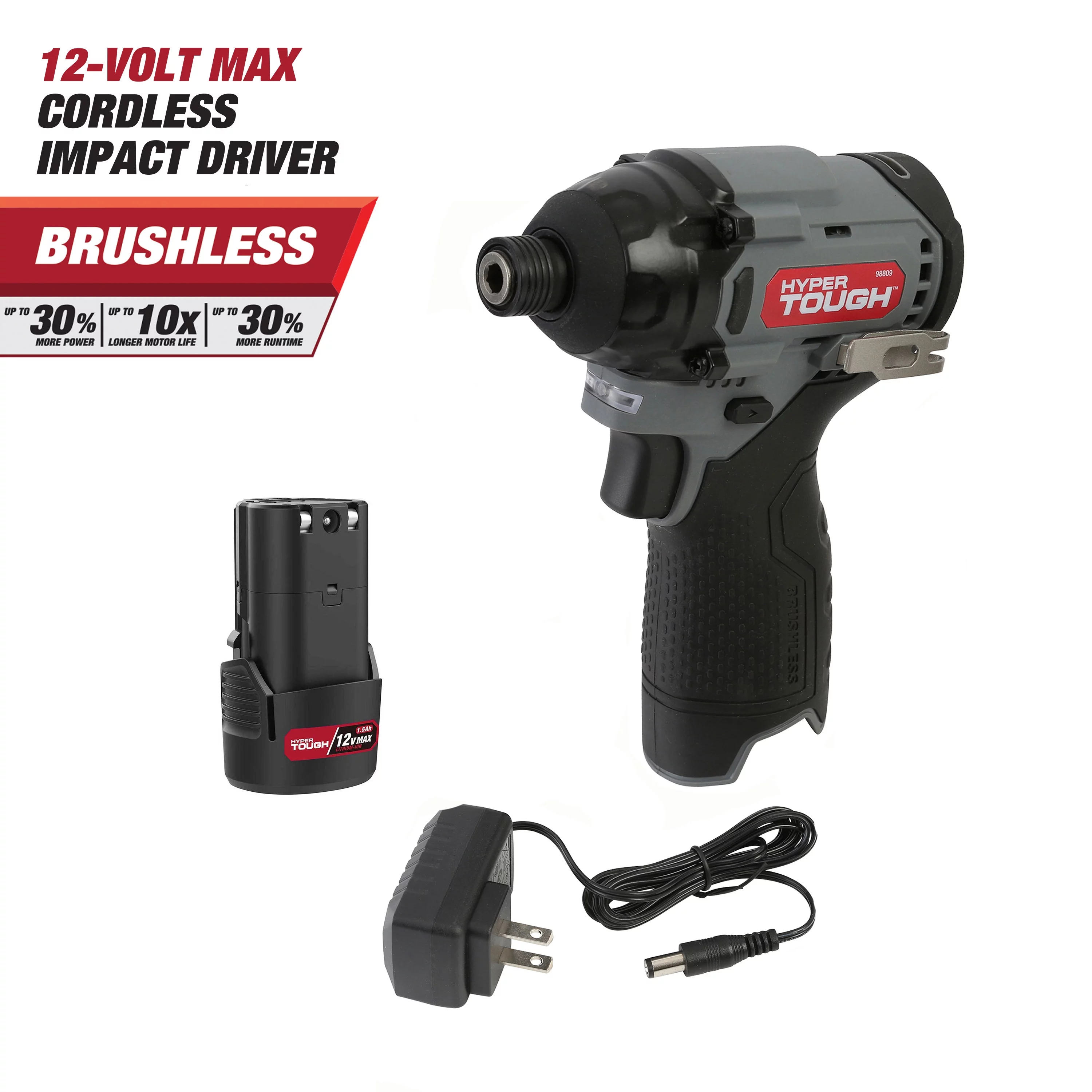 Hyper Tough 12-Volt Cordless Brushless Impact Driver Plus 4 Ah Battery - Cheap Fitting