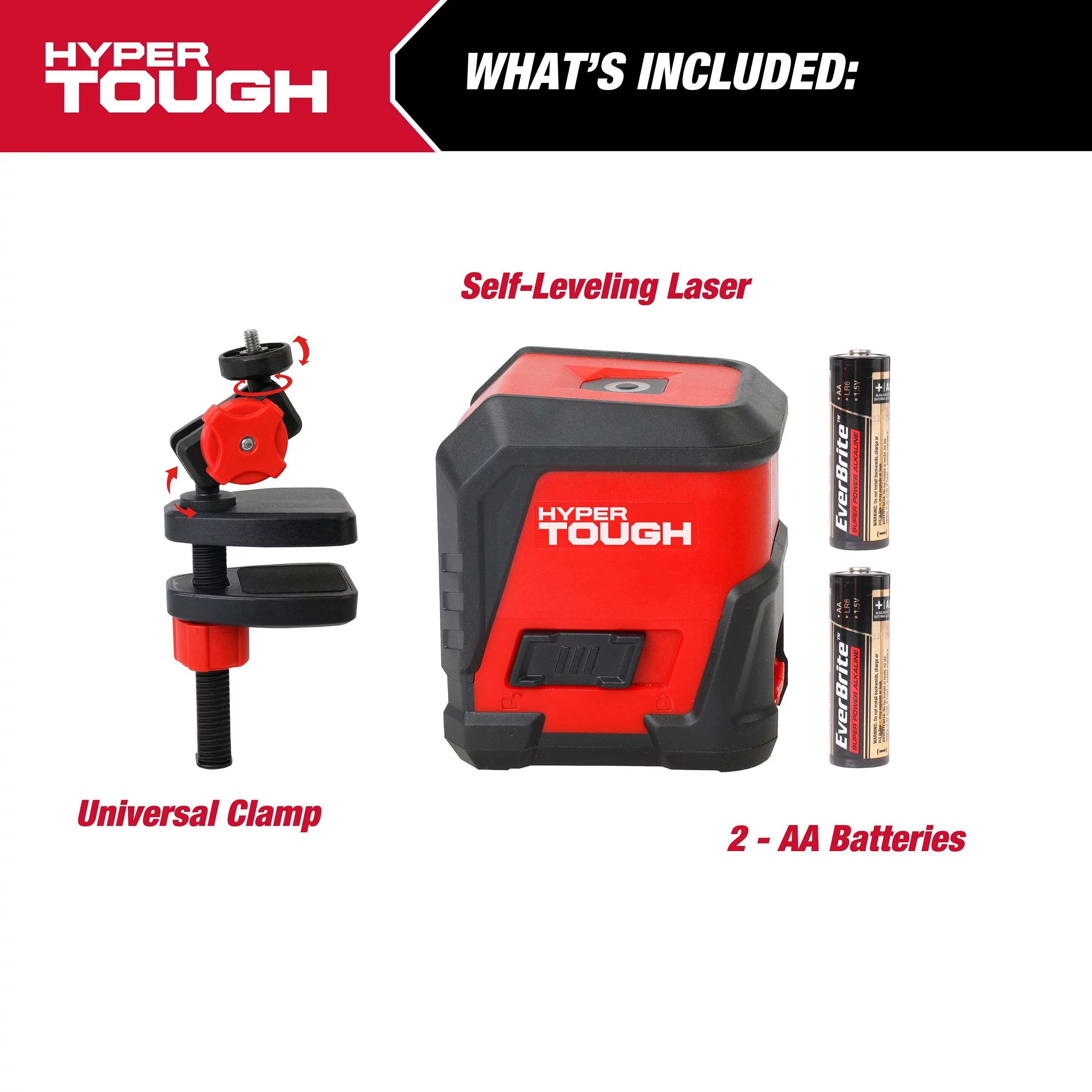 Hyper Tough New 30-ft Cross Line Laser Level Red Beam Self-Leveling Tools with Clamp, 43080 - Cheap Fitting