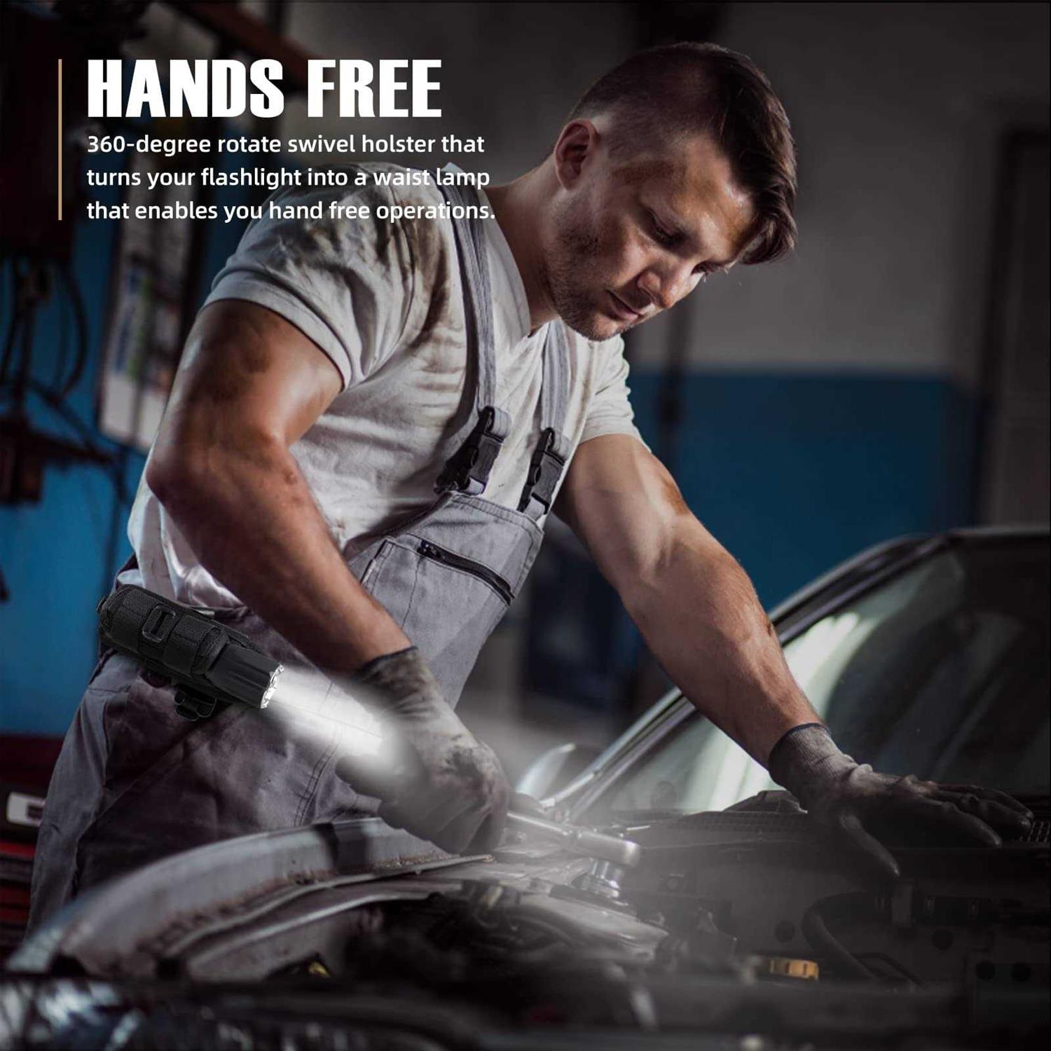 LIVANS Tactical Flashlight Pouch Holster Rotatable Flashlight Holder Belt Clip Tactical Torch Carry Case with 360 Degree Carabiner Reel Clip - Cheap Fitting