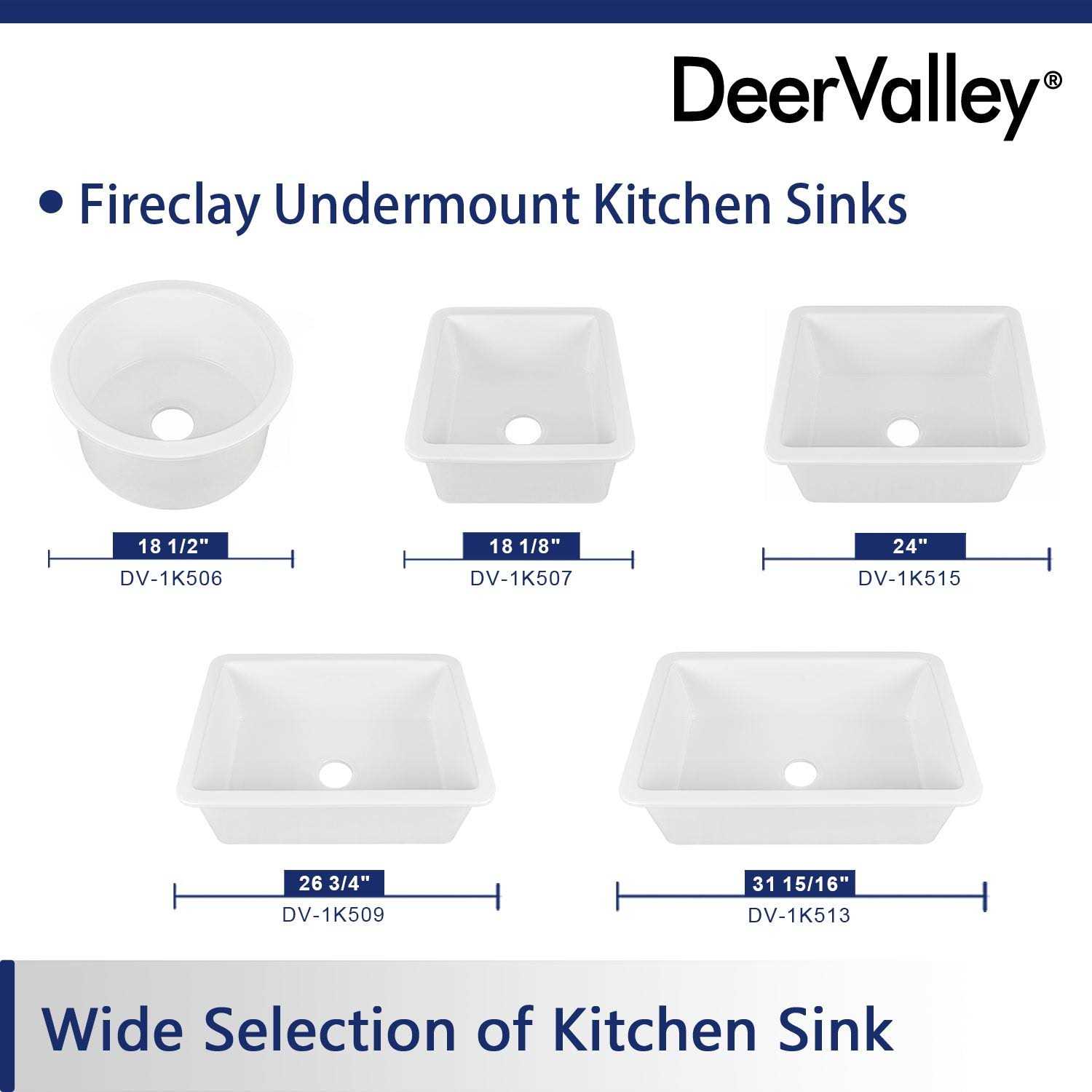 DeerValley DV-1K507 Fireclay White Kitchen Sink with Grid and Strainer 18 inch Square Undermount - Cheap Fitting