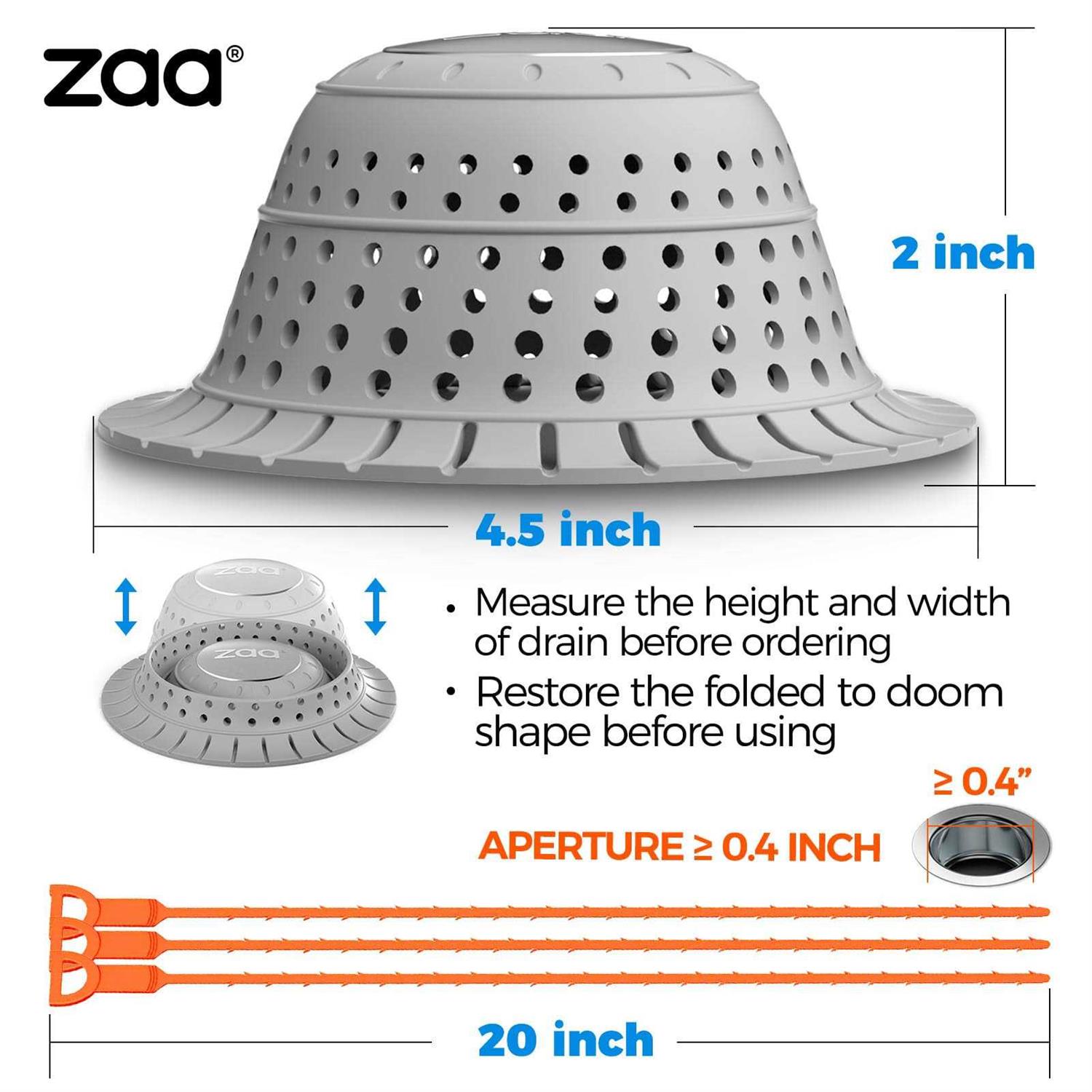 zaa 5 Pcs Bathtub & Shower Drain Hair Catcher, 2 Pack Silicone Collapsible Drain Protector, Drain Cover and 3 Snake Drain Clog Remover - Cheap Fitting