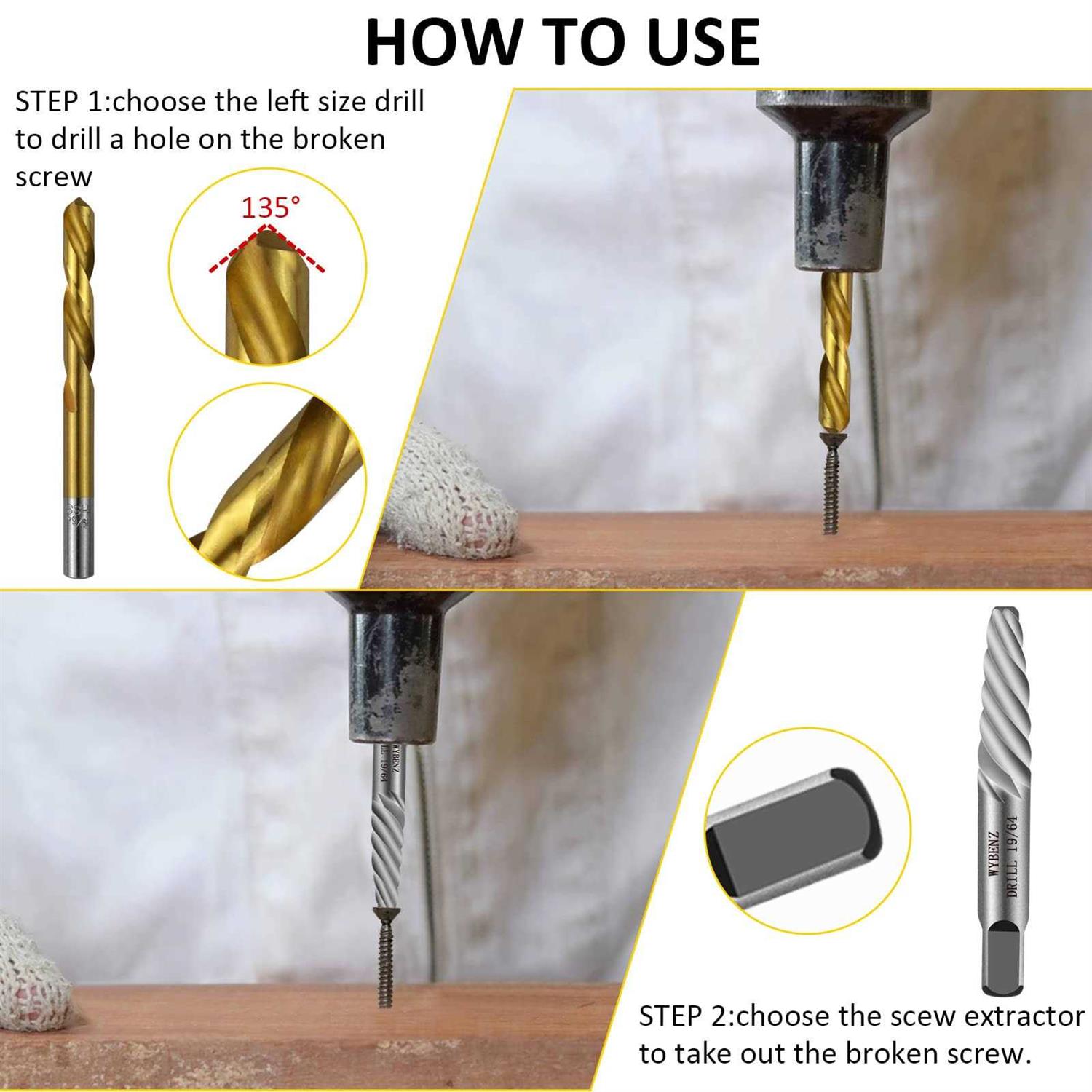 WYBENZ Screw Extractor and Left Hand Drill Bits Set, 10Pcs Bolt Remover Reverse Cobalt HSS Steel Drill Bit for Remove Stripped Screws and Broken Bolts - Cheap Fitting