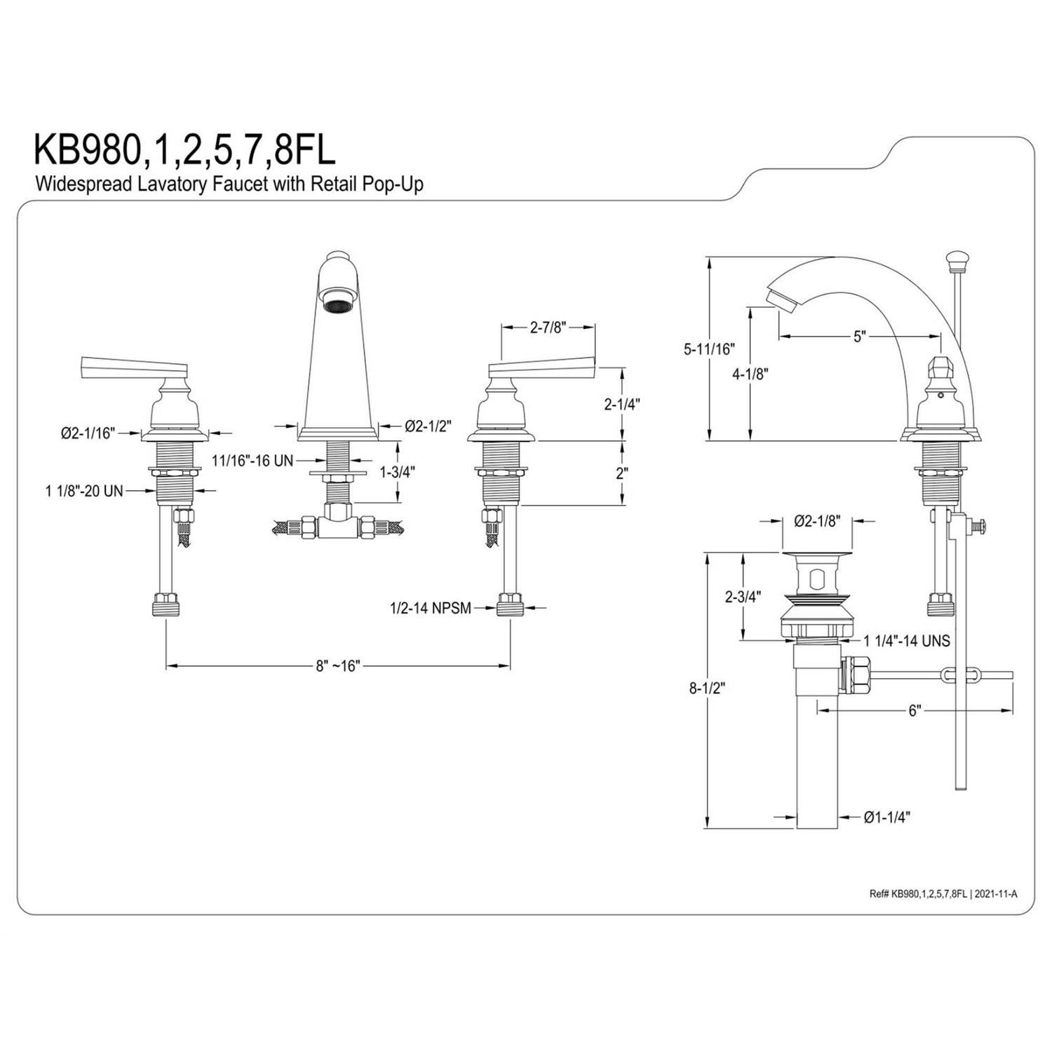 Kingston Brass KB982FL Widespread Bathroom Faucet - Cheap Fitting