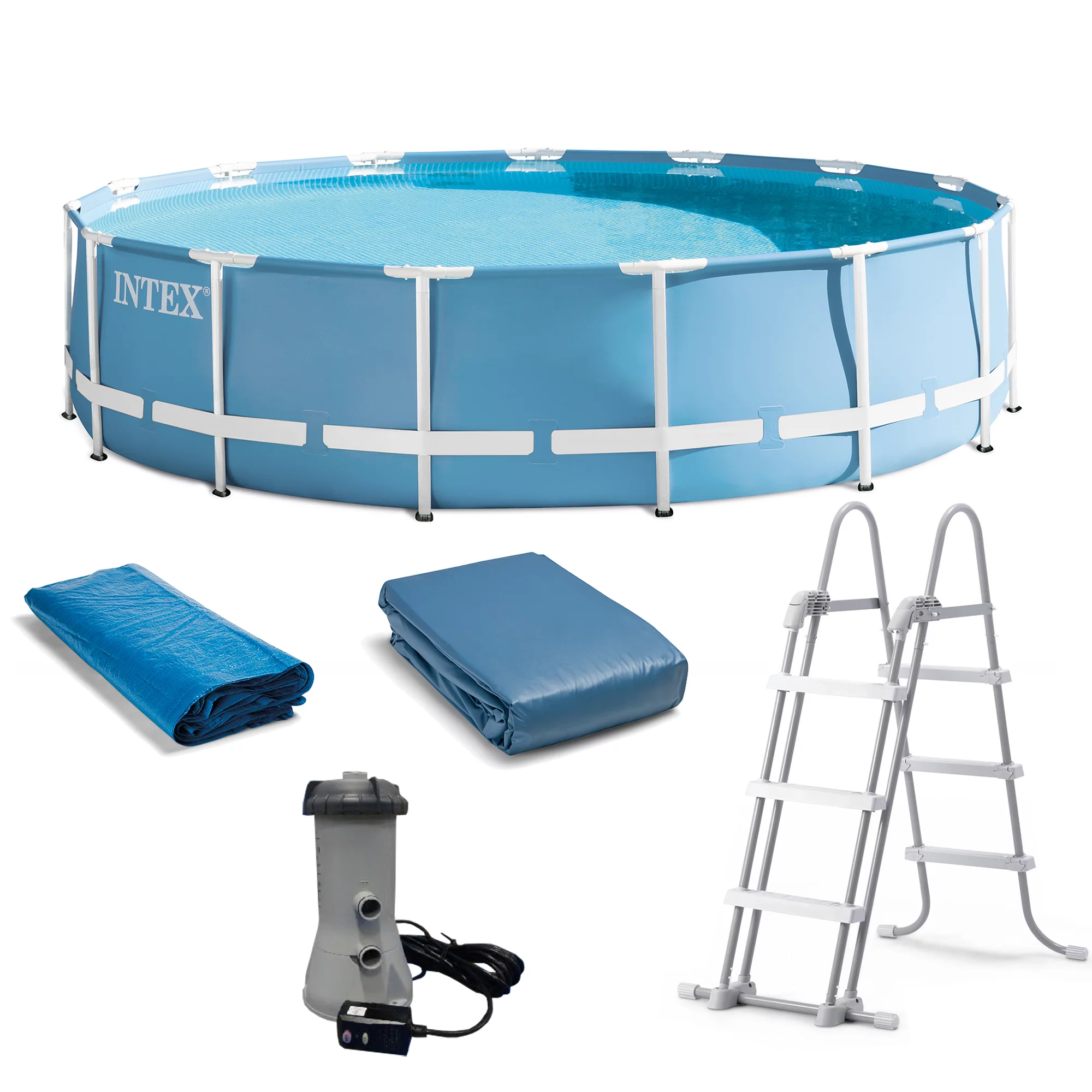 Intex 15 Feet x 48 Inches Prism Frame Pool Set with Ladder, Cover, & Pump (Used) - Cheap Fitting