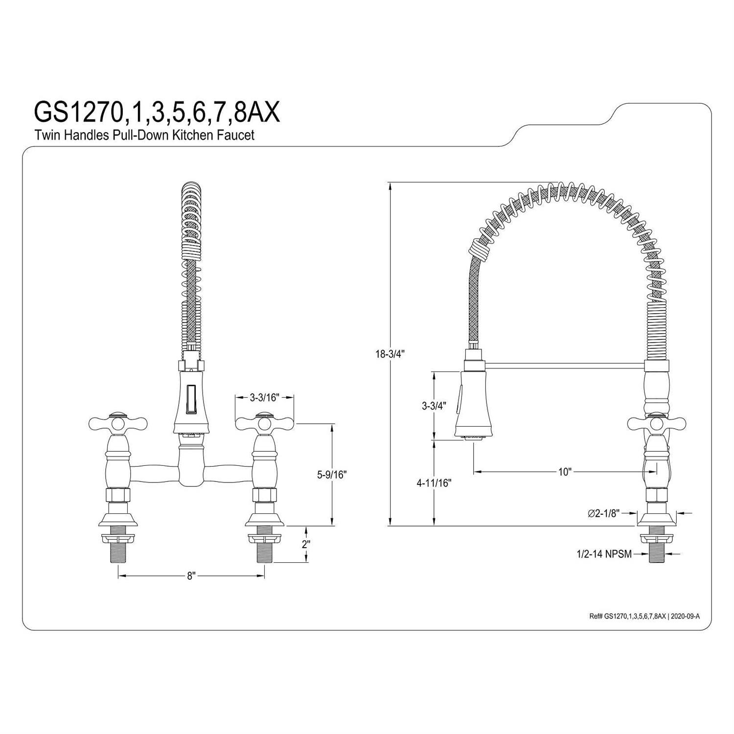 Kingston Brass Heritage Two-Handle Deck-Mount Pull-Down Sprayer Kitchen Faucet - Cheap Fitting