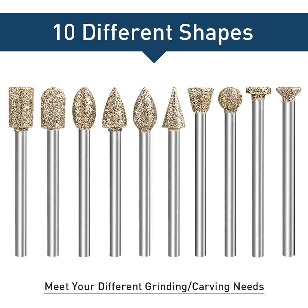 shengbenhao Diamond Grinding Burr Bit Set,20Pcs Rotary Tool Accessories Stone Carving Set with 1/8 inch Shank for Stone Ceramic Glass Carving - Cheap Fitting