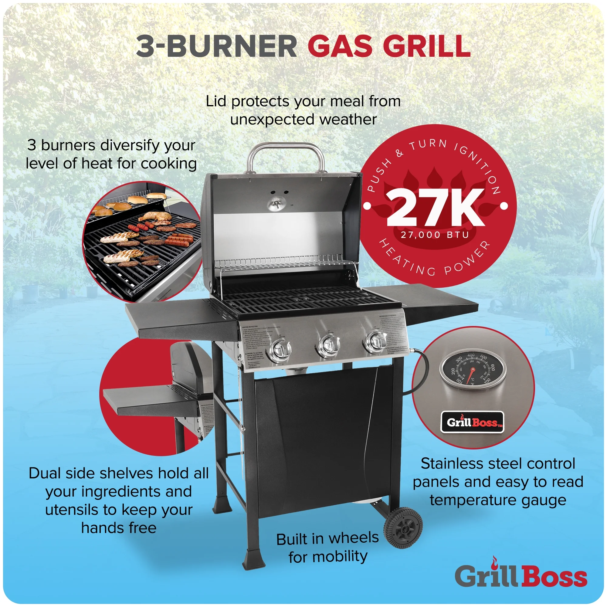Grill Boss 4-Burner Gas Grill w/ Side Burner, Cover, and Side Shelves - Cheap Fitting