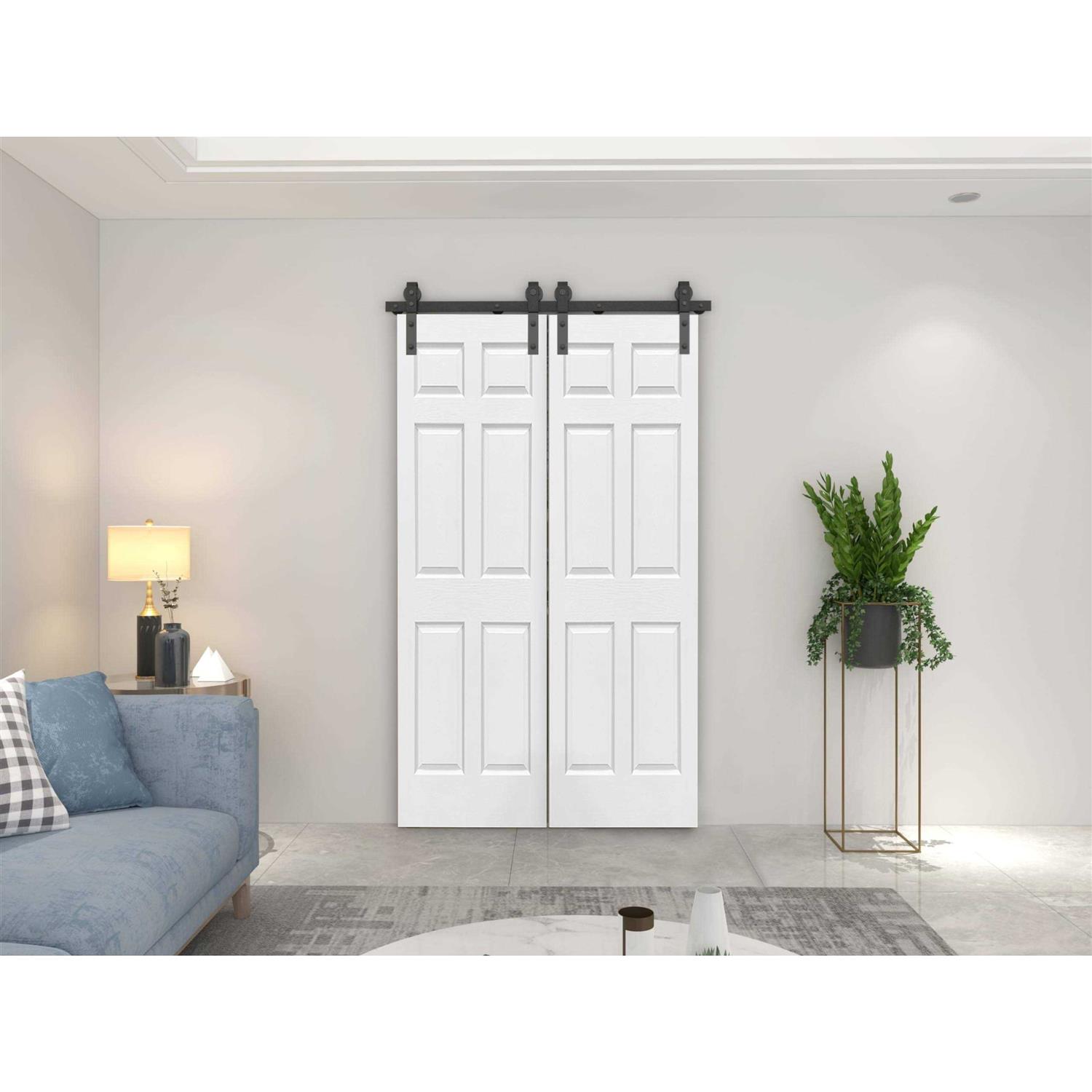 Paneled MDF Composite Bifold Barn Door with Installation Hardware Kit Calhome - Cheap Fitting