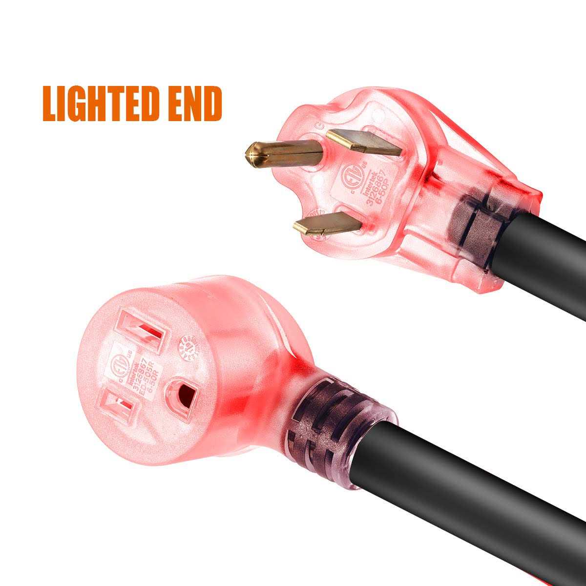 Miady 25ft 50AMP Welder Extension Cord 8 Gauge Heavy Duty Industrial NEMA 6-50 Welding Machine Cord with Lighted End - Cheap Fitting