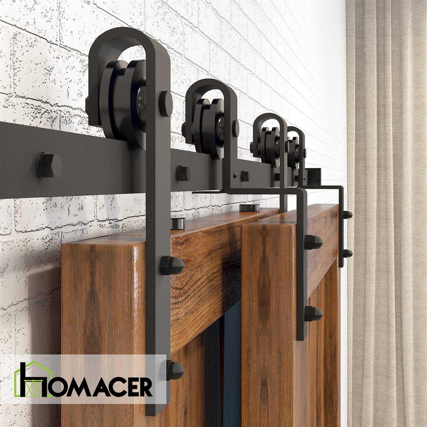 Homacer Black Rustic Single Track Bypass Sliding Barn Door Hardware Kit - Cheap Fitting