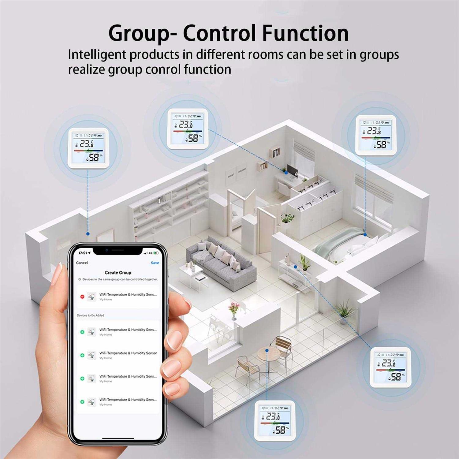 Smart WiFi Thermometer Hygrometer Indoor Room Digital Temperature Humidity Sensor with APP Notification Alert - Cheap Fitting