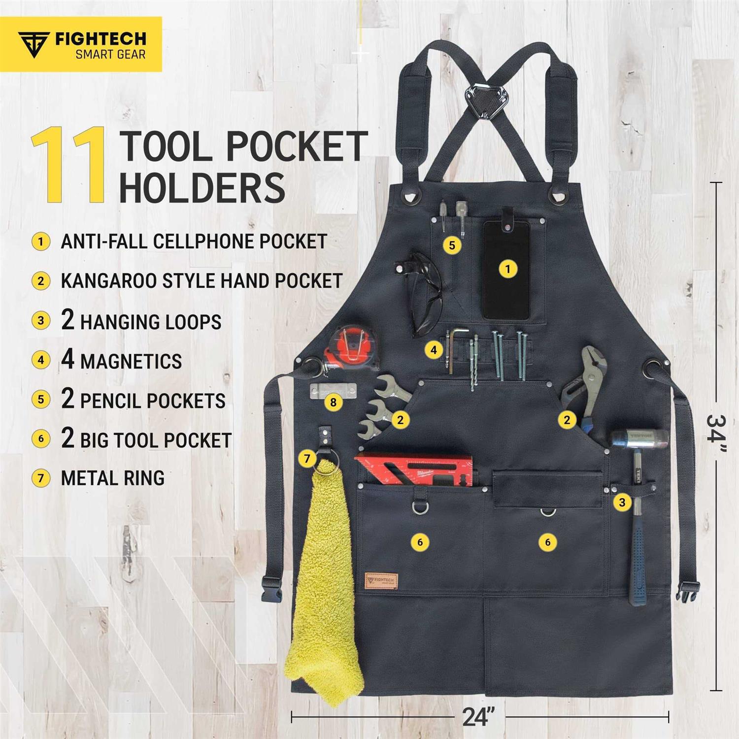 FIGHTECH Waxed Canvas Apron with Tool Pockets Work Apron w Kevlar Stitching - Cheap Fitting