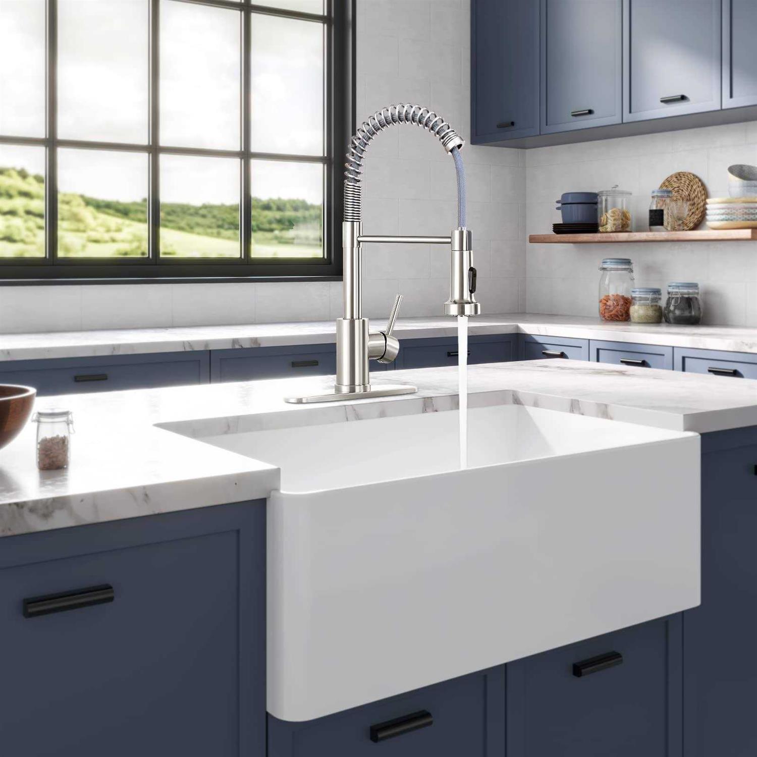 HGN Kitchen Faucet with Pull Down Sprayer Commercial Single Handle Kitchen Sink Faucets for Farmhouse Camper Laundry Utility Rv Wet Bar - Cheap Fitting