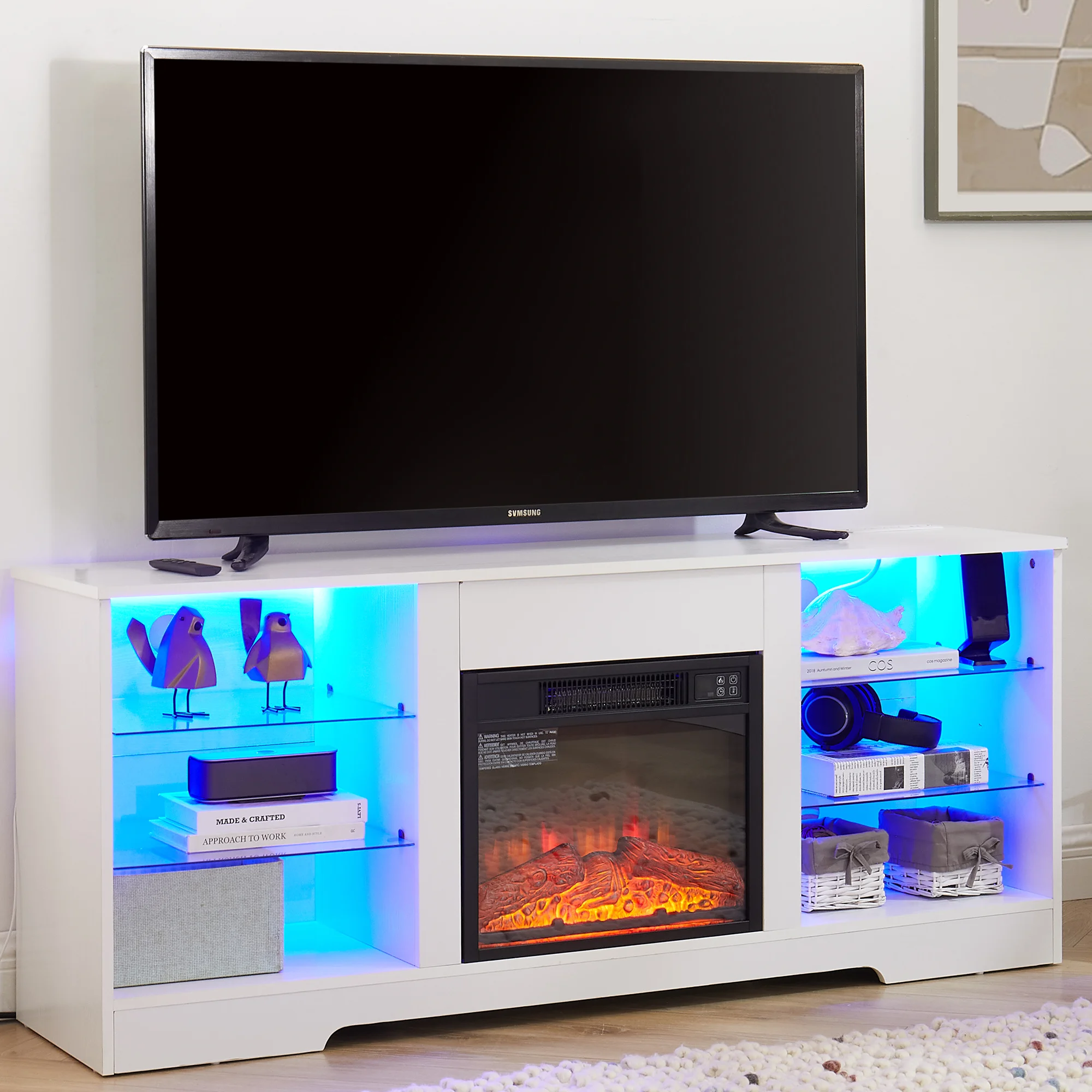 SESSLIFE Modern TV Stand for 65 Inch TV, TV Console with Electric Fireplace, Console Entertainment Center Television Table for Living Room or Bedroom, Brown - Cheap Fitting