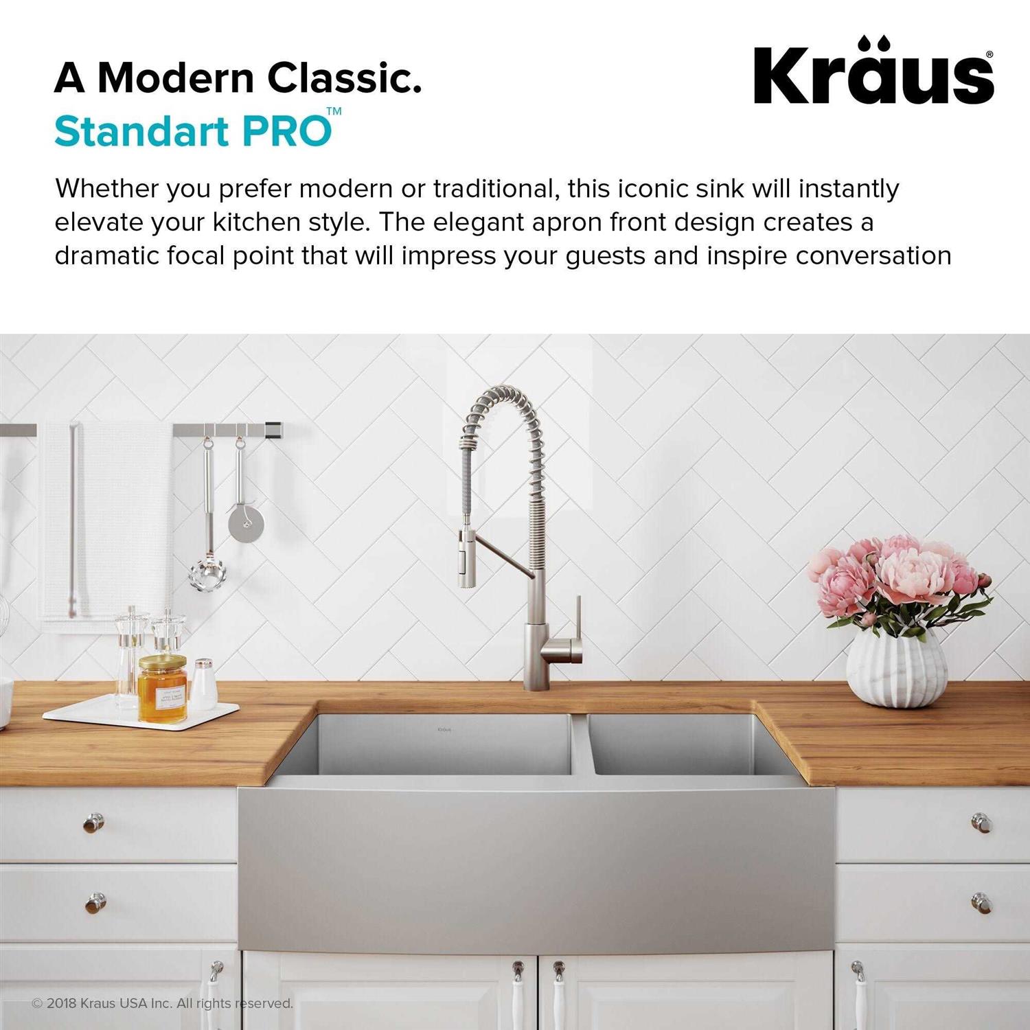 Kraus KHF203-33 33 inch Farmhouse Double Bowl Stainless Steel Kitchen Sink - Cheap Fitting