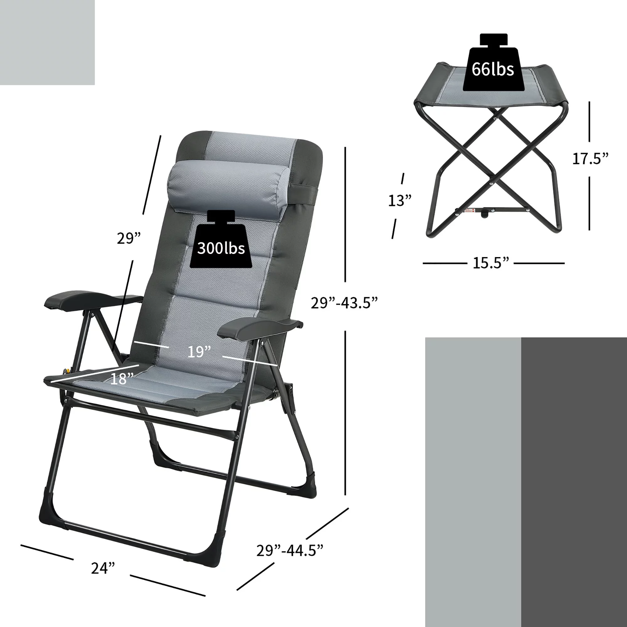 Costway 4PCS Patio Folding Dining Chair Ottoman Set Recliner Adjustable Gray - Cheap Fitting