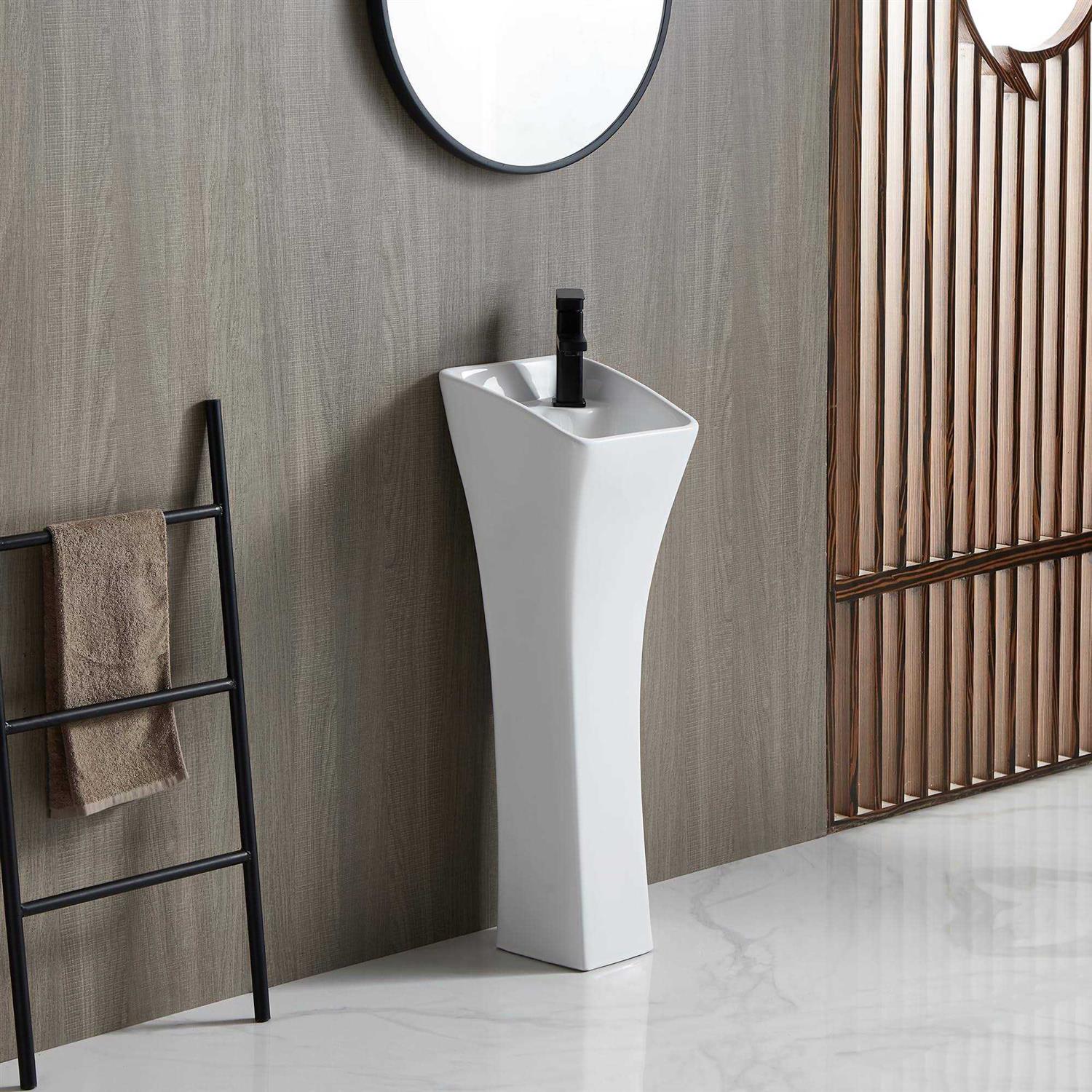 Eridanus Naples Vitreous China 34 in. Rectangular Pedestal Sink with Faucet Hole and Overflow - Cheap Fitting