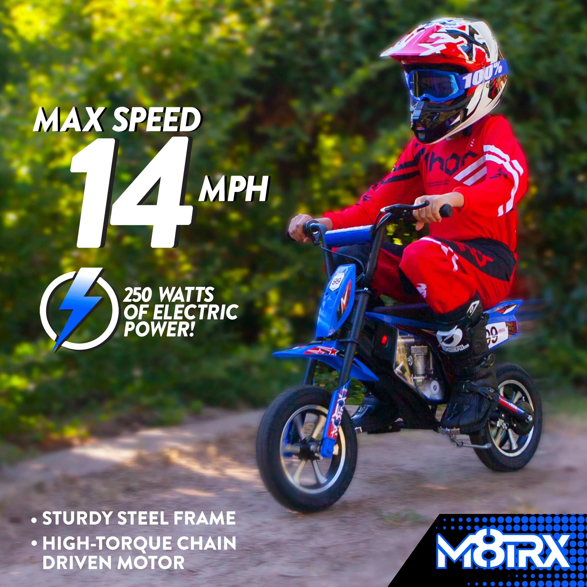 M8TRIX Blue 24V Electric Dirt Bike, Ride on Toy Motorcycle for Kids and Teens - Cheap Fitting