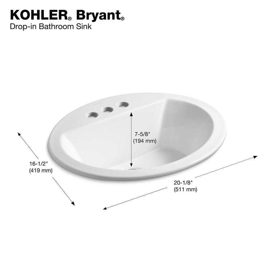 Kohler R2699-4-0 Bryant White Drop-In Oval Bathroom Sink with Overflow - Cheap Fitting