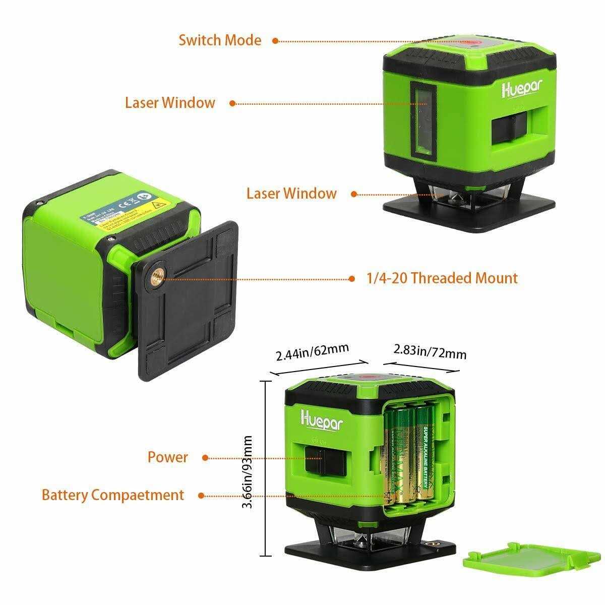 Huepar Tiling Floor Laser Level 360 Degree Green Beam Floor Laser Level Tools Installation for Tile Laying with Magnetic Bracket FL360G - Cheap Fitting