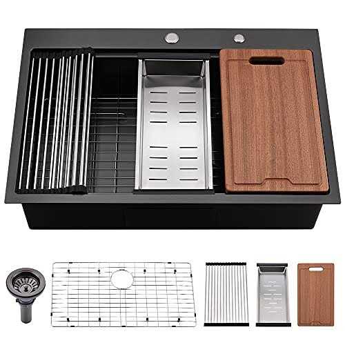 33 In Black Drop In Kitchen Sink Workstation-Bokaiya 33×22 Drop In Kitchen Sink Topmount - Cheap Fitting