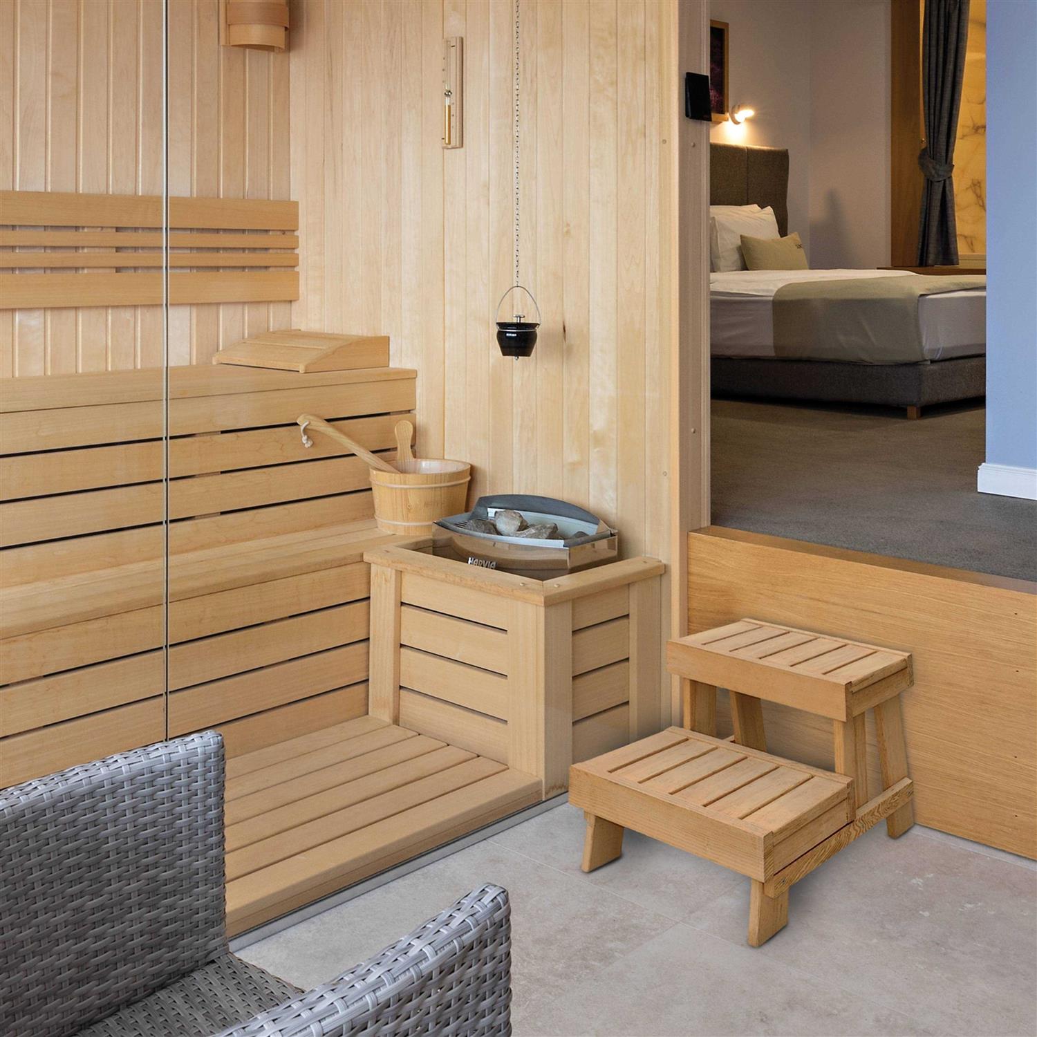 Aleko Hemlock Wood Sauna Step Stool Bench and Storage Shelf KDS06-UNB - Cheap Fitting