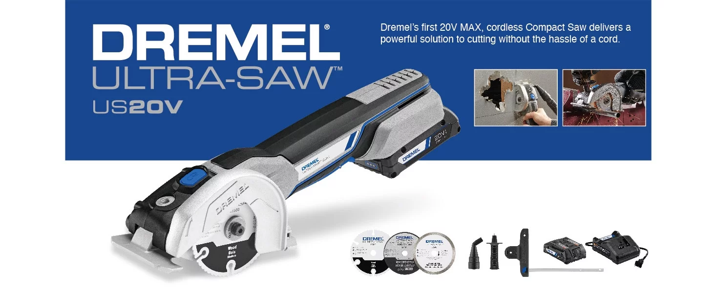 Dremel US20V-01 - 20V Max Cordless Ultra-Saw 1 Battery Tool Kit, (3) Cutting Wheels & Storage Bag, Ideal for Flush Cutting, Plunge Cutting and Surface Preparation - Cheap Fitting