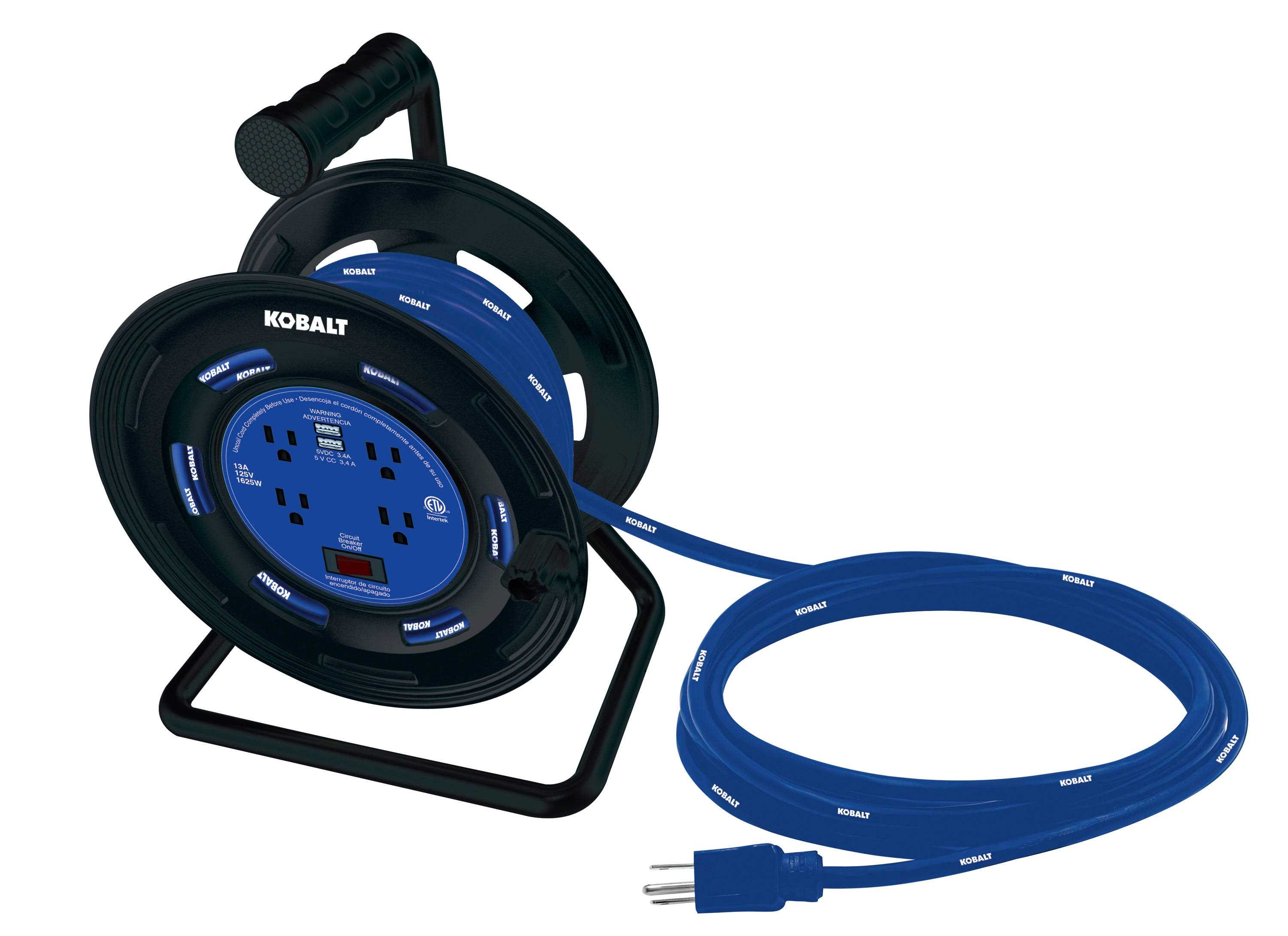 Kobalt 4-outlet Kobalt Black/blue Cord Reel 2-usb W/80ft 14/3 Sjtw Ext Cord LKCRPD733U - Cheap Fitting