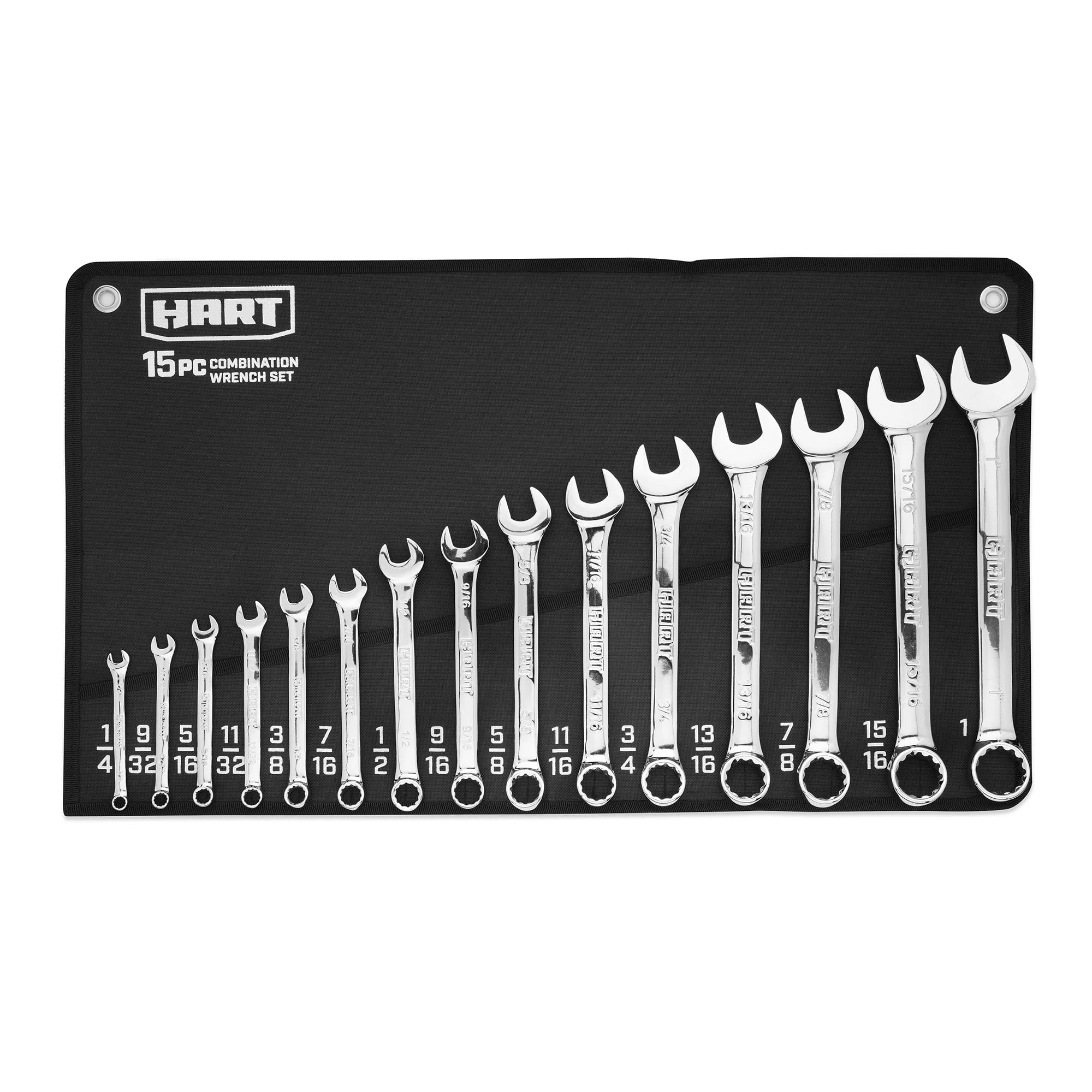 HART 15-Piece SAE Combination Wrench Set with Tool Pouch, Chrome Finish - Cheap Fitting