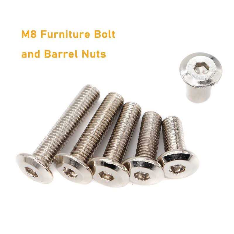 binifiMux 50pcs M8x20mm/25mm/30mm/35mm/40mm Rivet Countersunk Hex Socket Cap Bolts and Hex Head Barrel Nuts Assortment Kit for Furnitures Cribs - Cheap Fitting