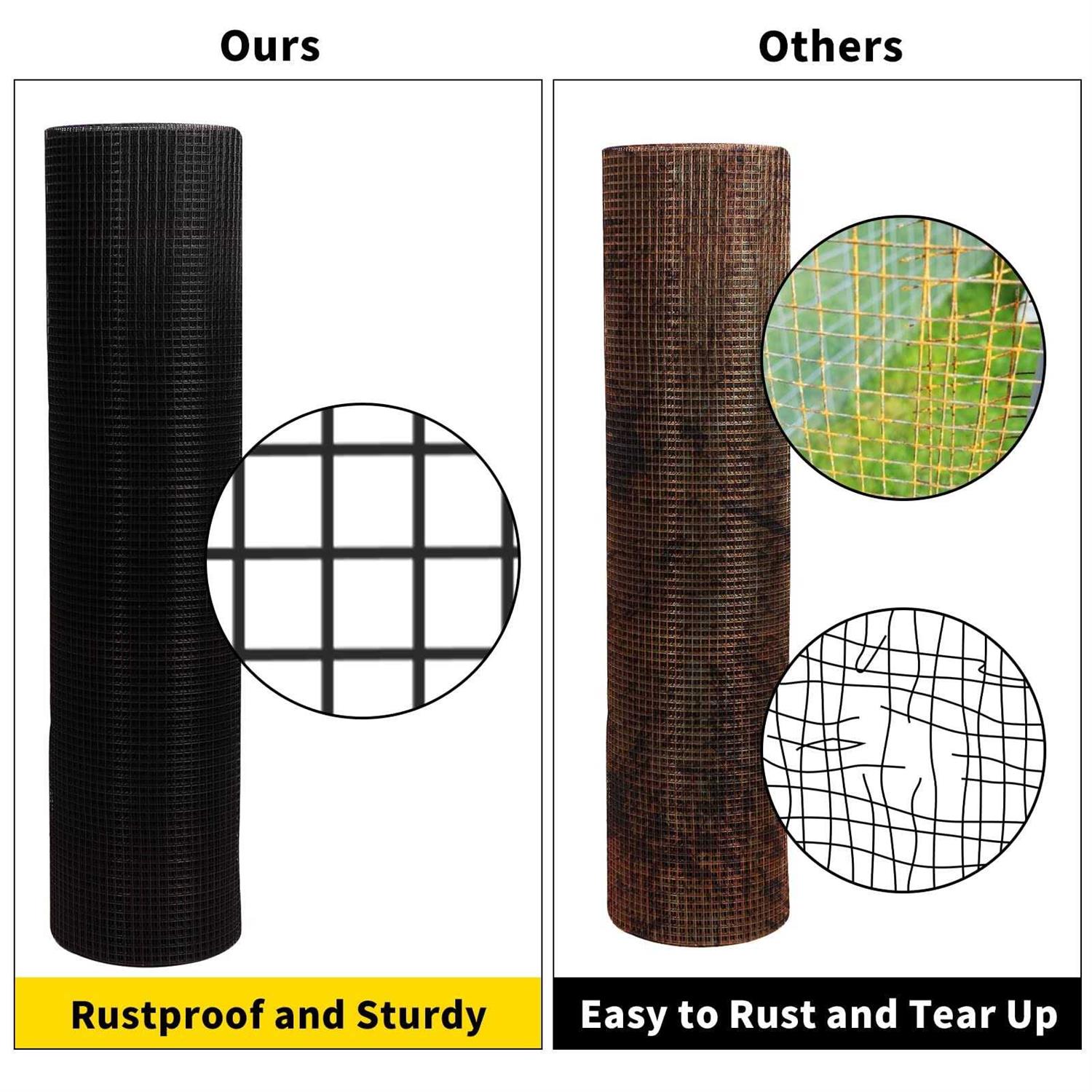 DWALE Hardware Cloth Pvc Coated Wire Mesh 48” x Mesh Black Vinyl Coated Fence Chicken Wire Fencing Gauge Chain Link Fence for Chicken - Cheap Fitting