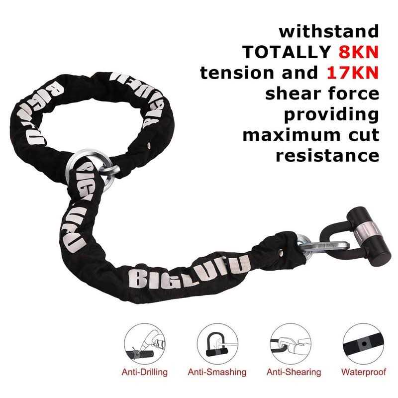 BIGLUFU Motorcycle Lock Chain Locks Heavy Duty 120cm/4ft Long Cut Proof 12mm Thick Square Chains with 4Keys 16mm U Lock - Cheap Fitting