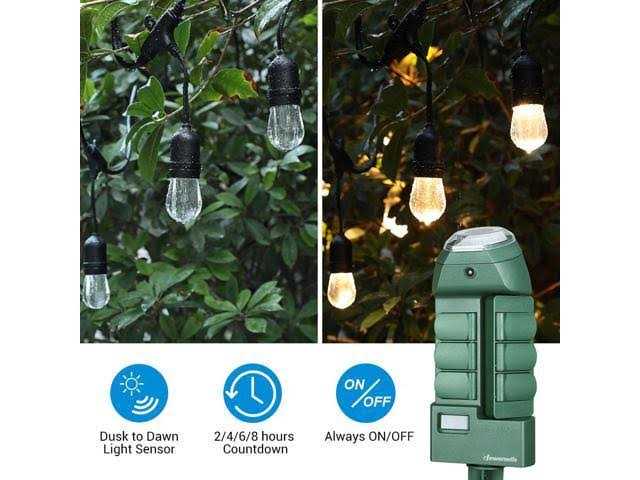 Dewenwils Outdoor Power Stake Timer with Photocell Dusk Till Dawn 6 Outlets - Cheap Fitting