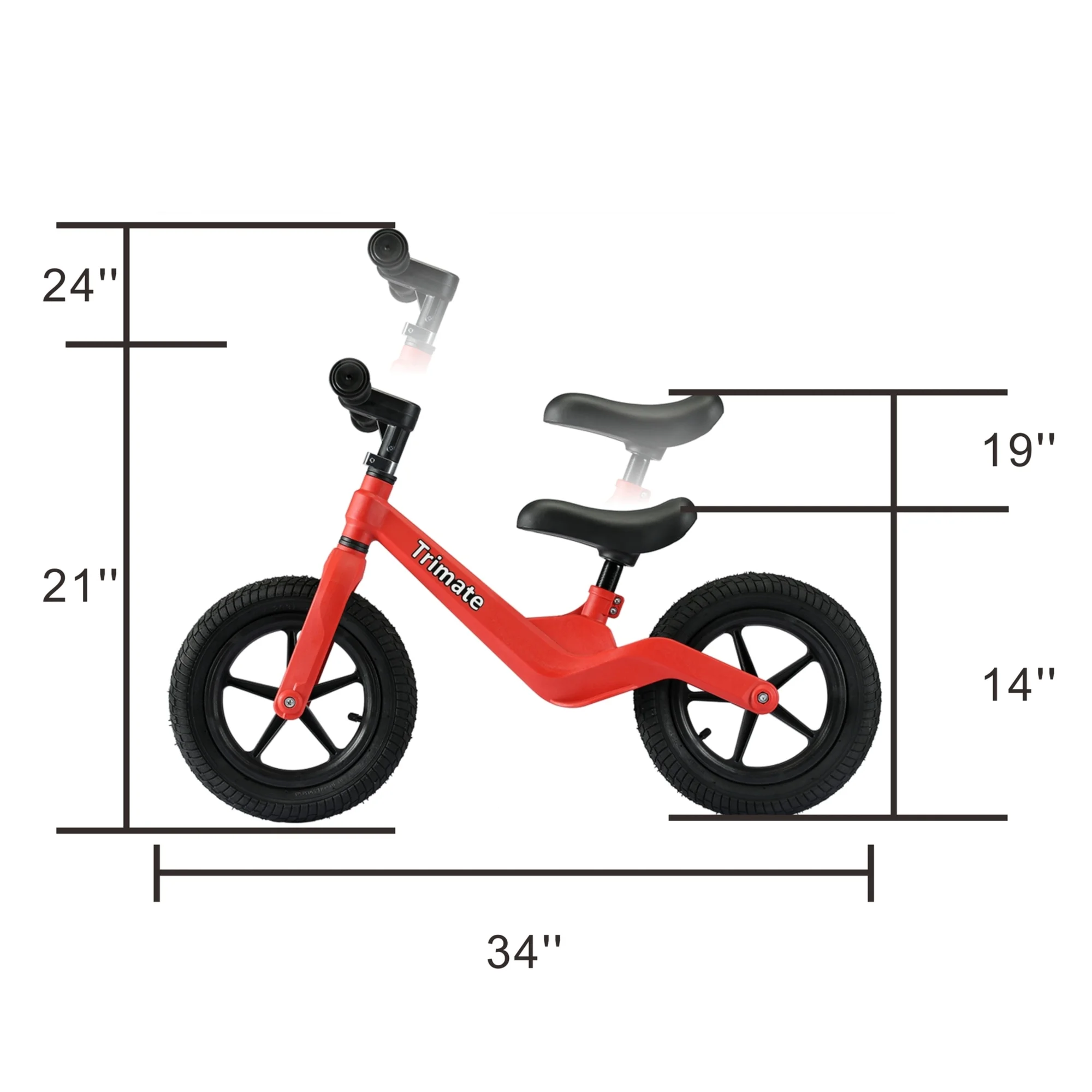 Trimate Toddler Balance Bike, Red - No Pedal Sport Bike for 3-5 Year Olds, 12