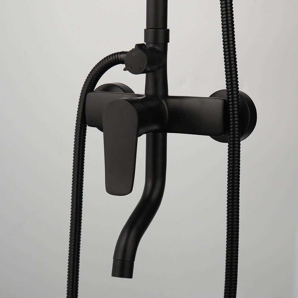 Yanksmart Black Shower System Set Rainfall Spout Round Head With Wall Mounted - Cheap Fitting