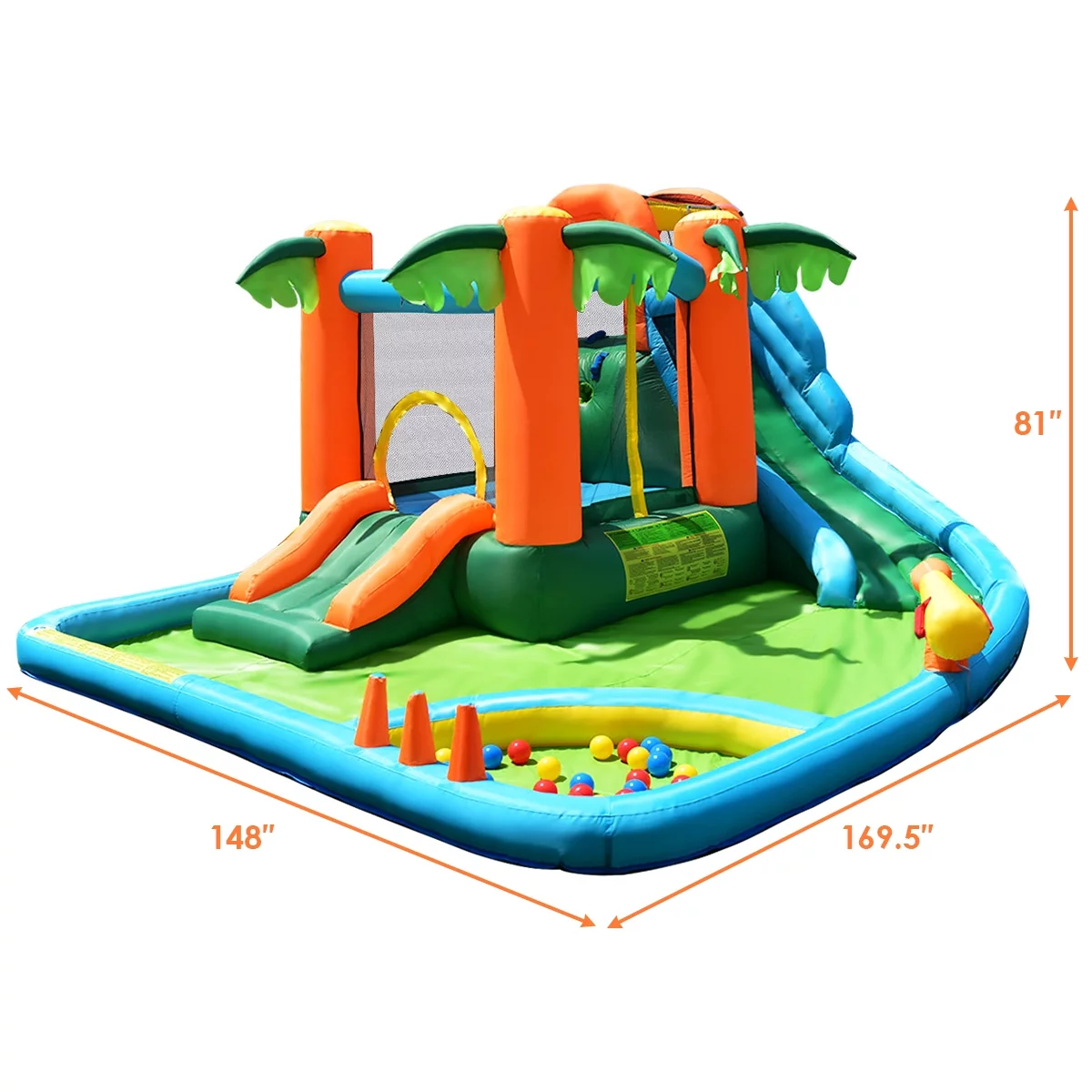 Costway Inflatable Bounce House Kids Water Splash Pool Dual Slide Jumping Castle w/ Bag - Cheap Fitting