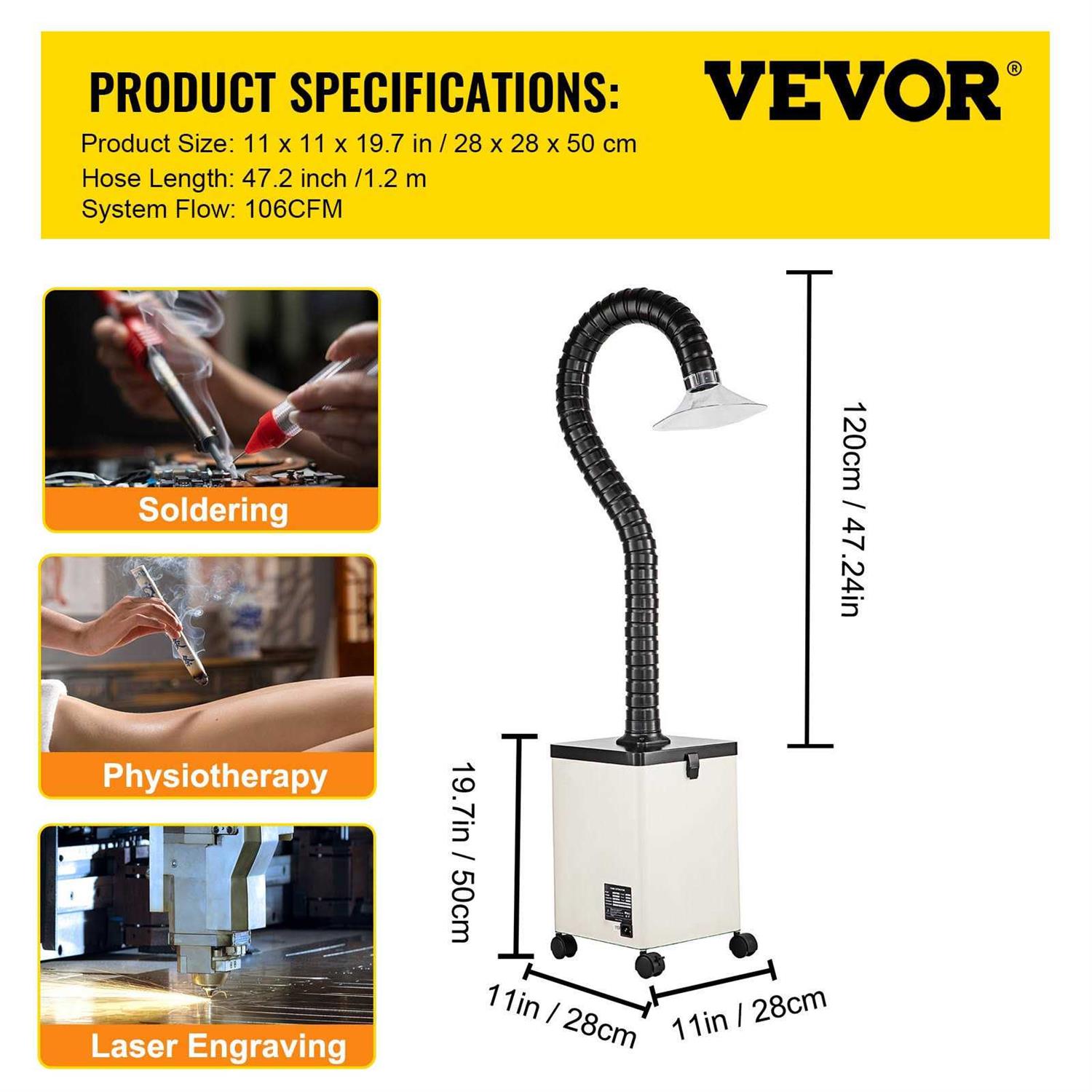 VEVOR Solder Fume Extractor 80-Watt 106 CFM Smoke Absorber 3-Stage Filters 3 Speeds with Hose for DIY Welding Soldering - Cheap Fitting