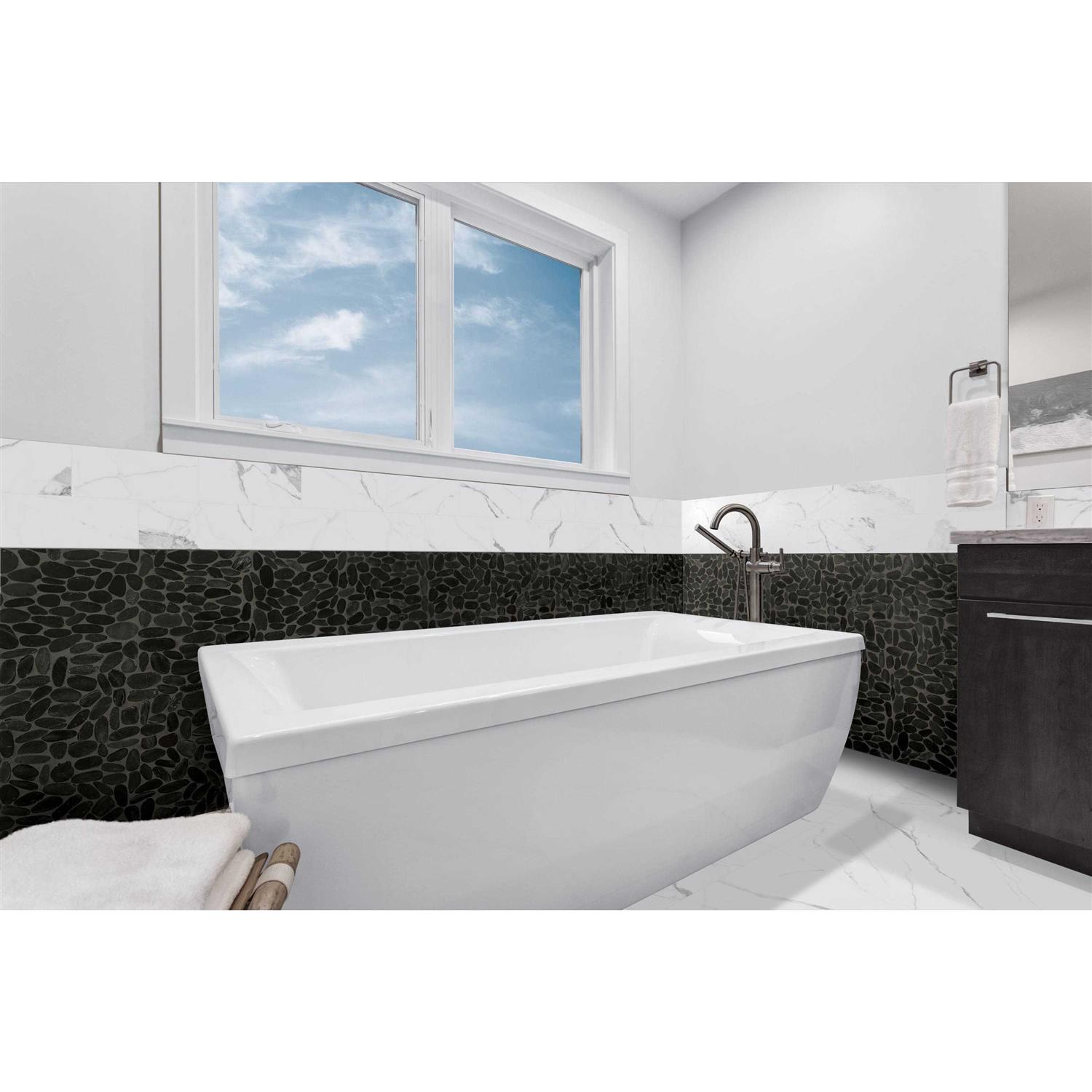 Satori River Rock Black 12-in x 12-in Natural Stone Marble Pebble Floor and Wall Tile 20-738 - Cheap Fitting