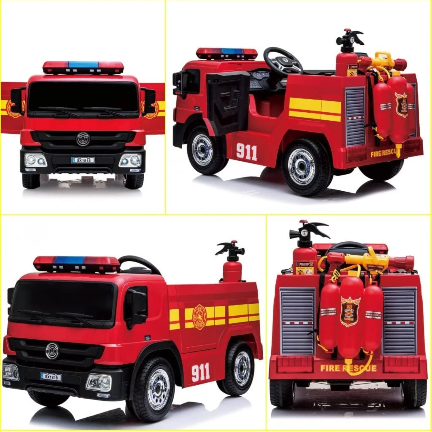 Pirecart 12V Kids Ride on Car Electric Powered Fire Truck Toy with Remote Control, LED Lights - Cheap Fitting