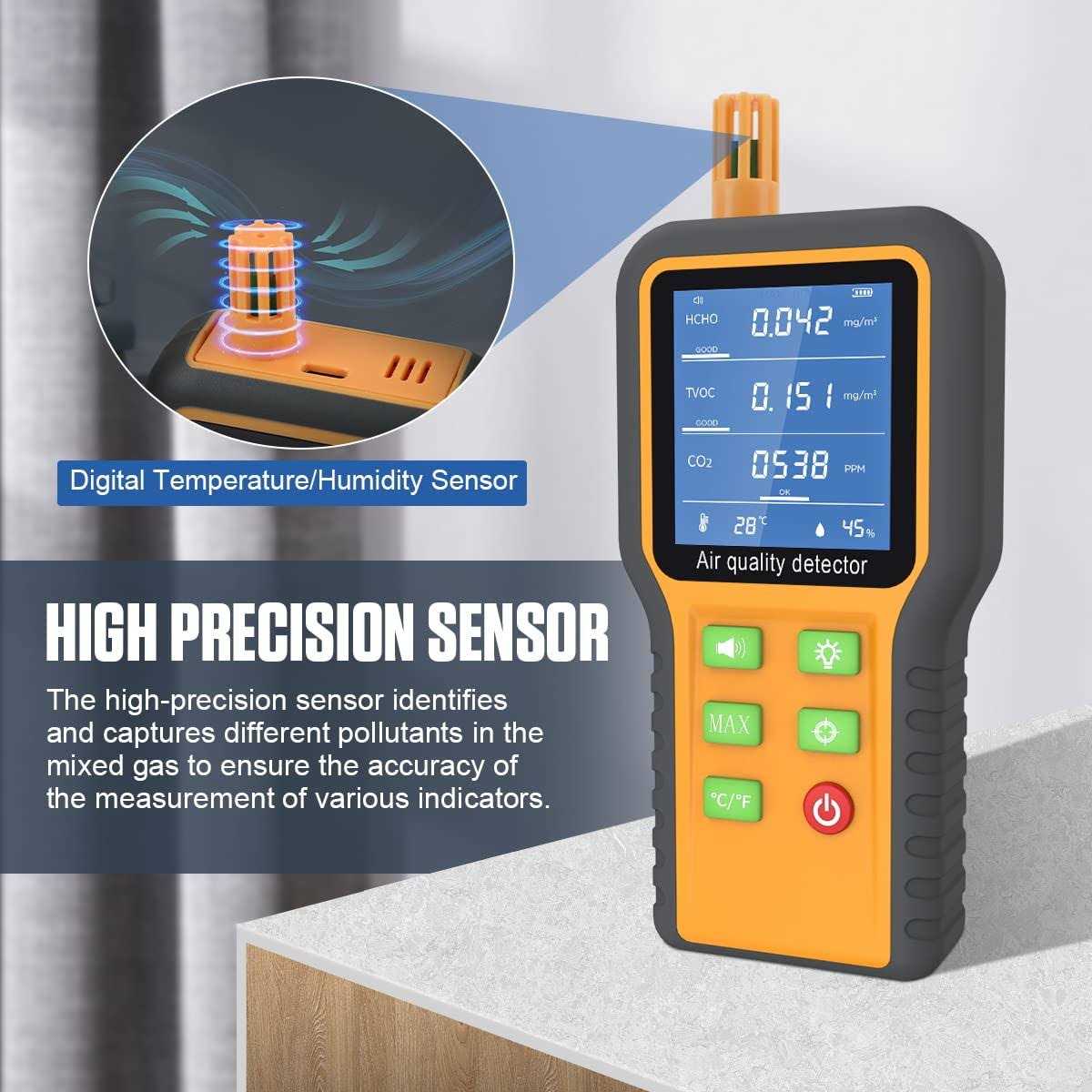 CMTOOL Air Quality Monitor Indoor Home Air Quality Tester Analyzer Co2 Meter Portable Carbon Dioxide Formaldehyde Detector Testing Kit with Digital - Cheap Fitting