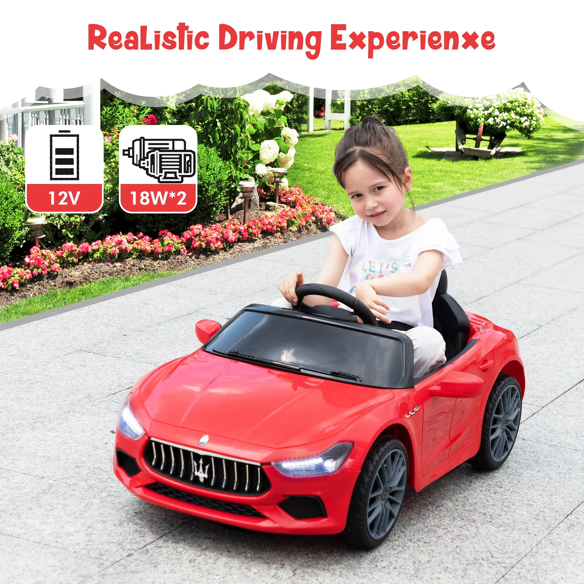 12V Maserati Licensed Kids Ride on Car Battery Powered Toy Car W/ Remote Control LED MP3 USB, Pink - Cheap Fitting