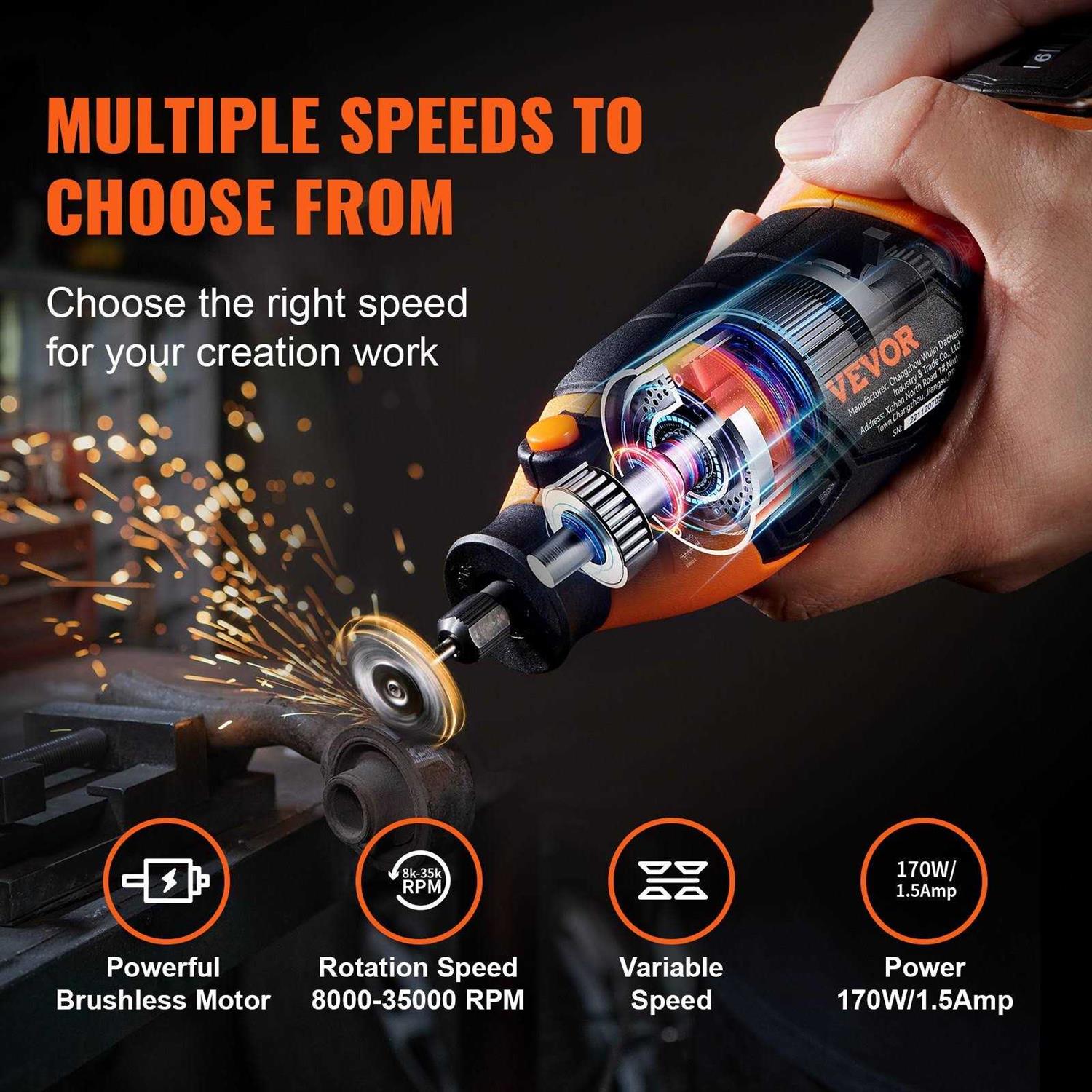 VEVOR Rotary Tool Kit 186PCS Power Rotary Tools 8000-35000 RPM Variable Speed with A Universal Chuck - Cheap Fitting
