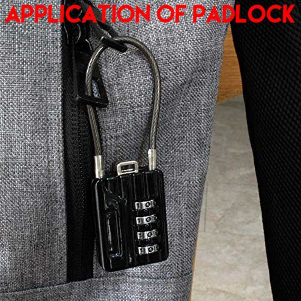 RESET-200 4 Digit Combination Padlock Steel Cable,Cable Lock for Locker Luggage Suitcase Gun Case Toolbox Helmet - Cheap Fitting