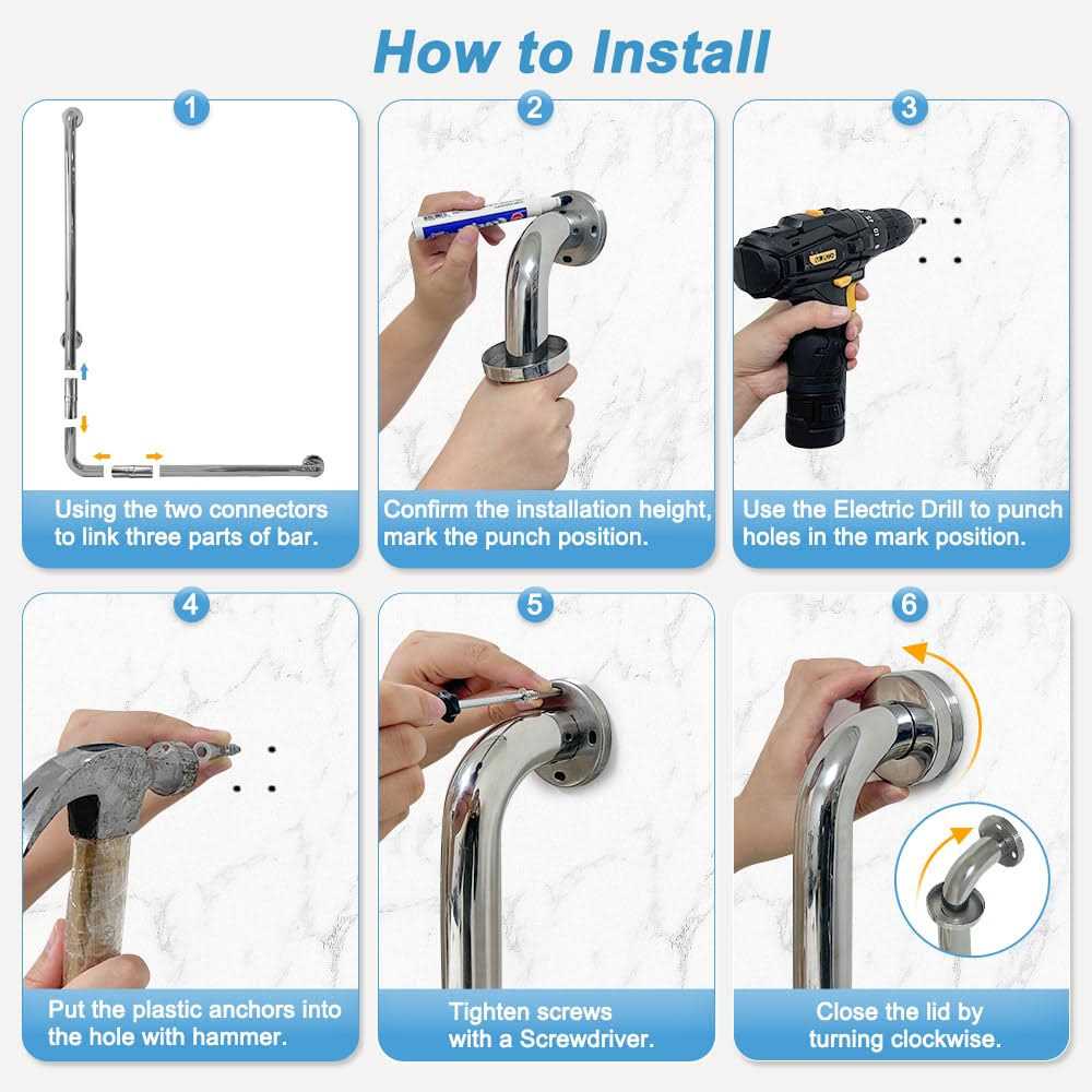 Shower Grab Bar for Seniors Toilet Safety Grab Bars L Shaped Bathroom Hand Rails Wall Mount 24 Inch x 36 Inch Grab Bar for Bathroom Bathtub Handicap - Cheap Fitting