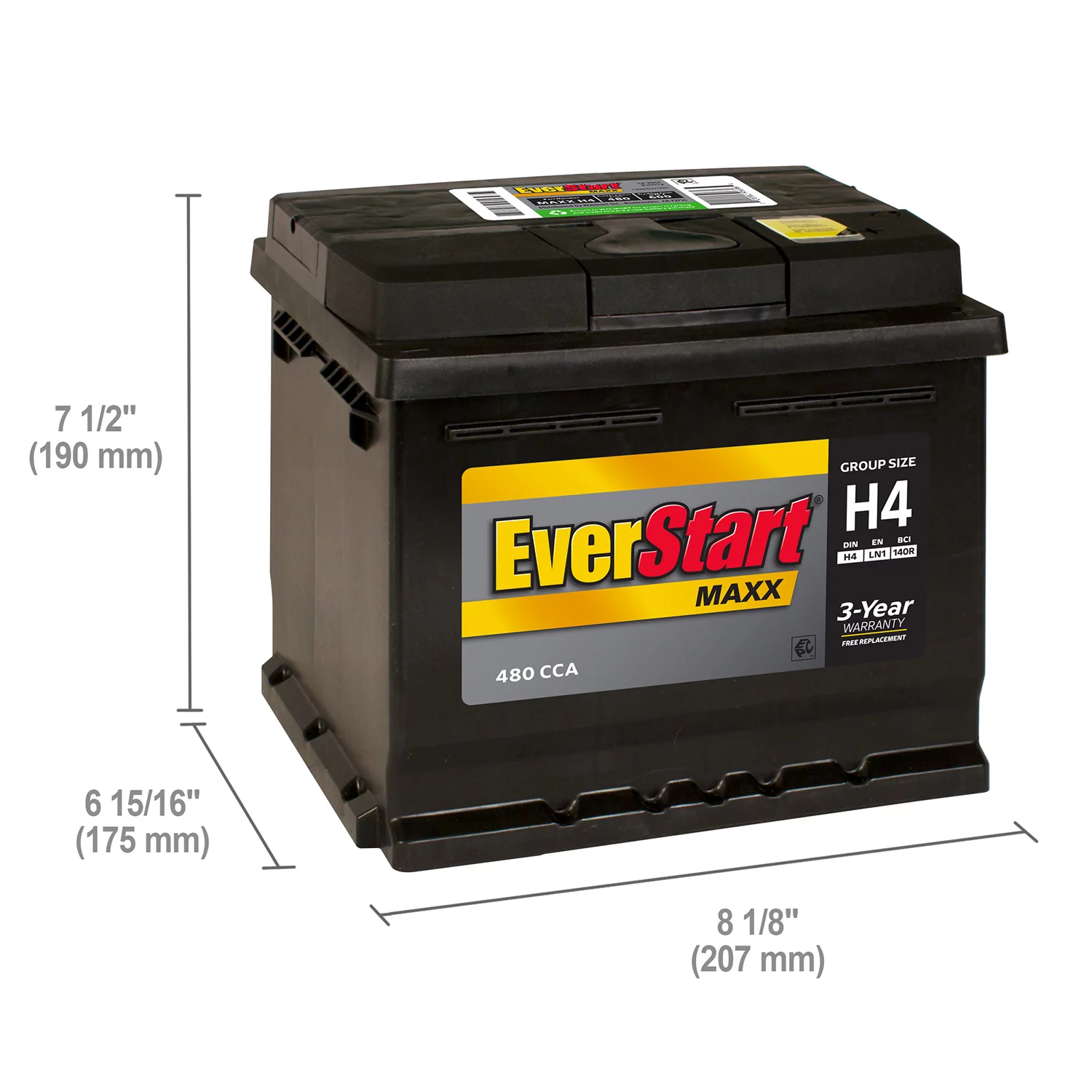 EverStart Maxx Lead Acid Automotive Battery, Group Size H4 / LN1 / 140R 12 Volt, 480 CCA - Cheap Fitting
